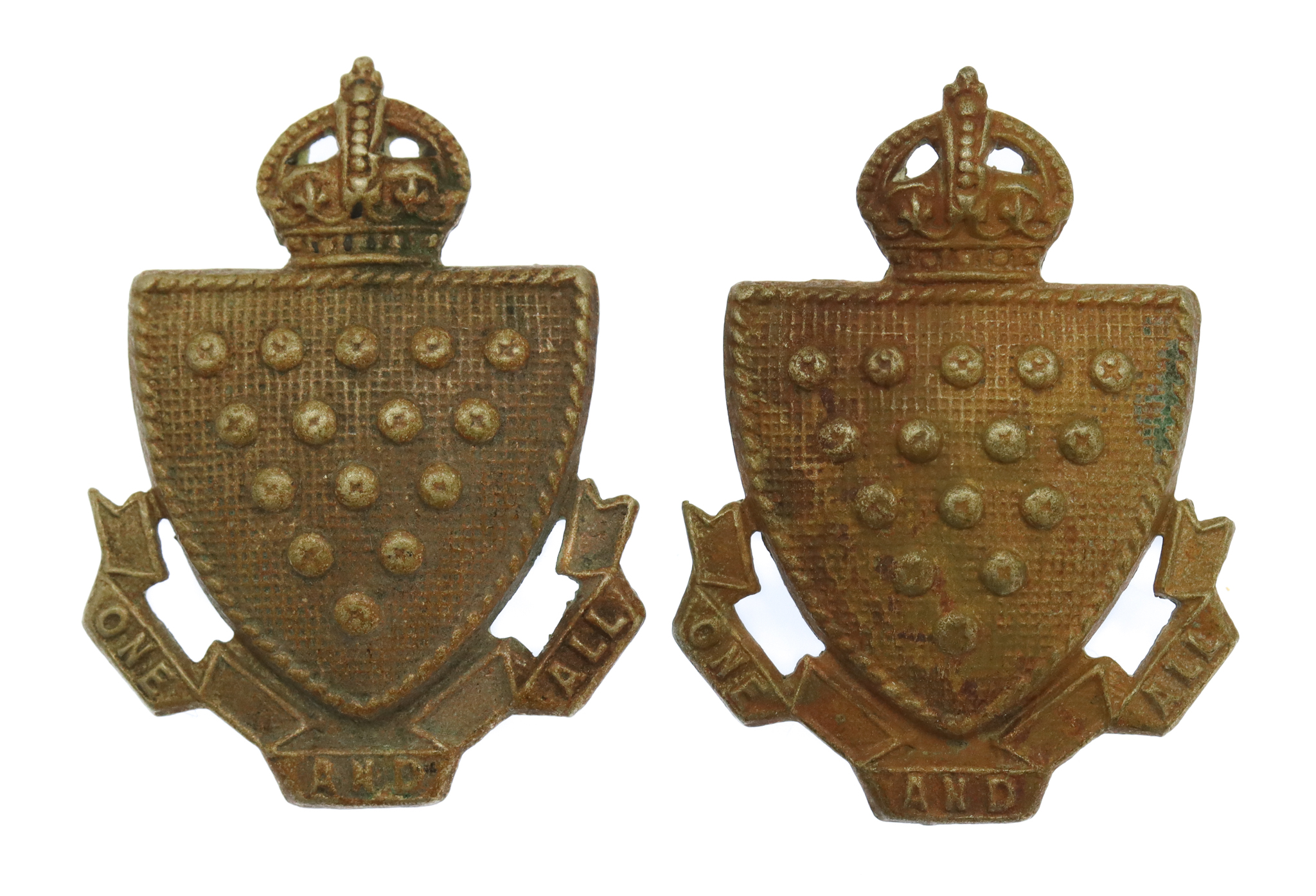 Pair of Cornwall Constabulary White Metal Collar Badges - King's Crown