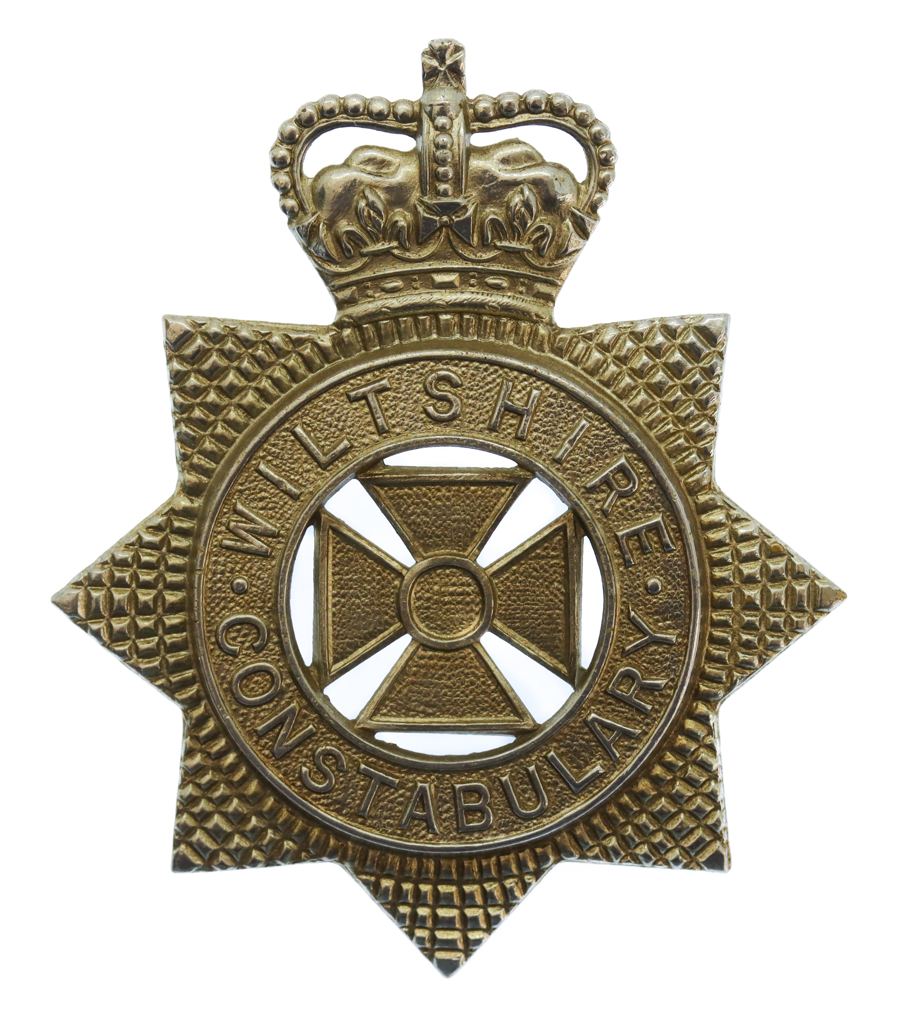 Wiltshire Constabulary Small Star Helmet Plate/Cap Badge - Queen's Crown