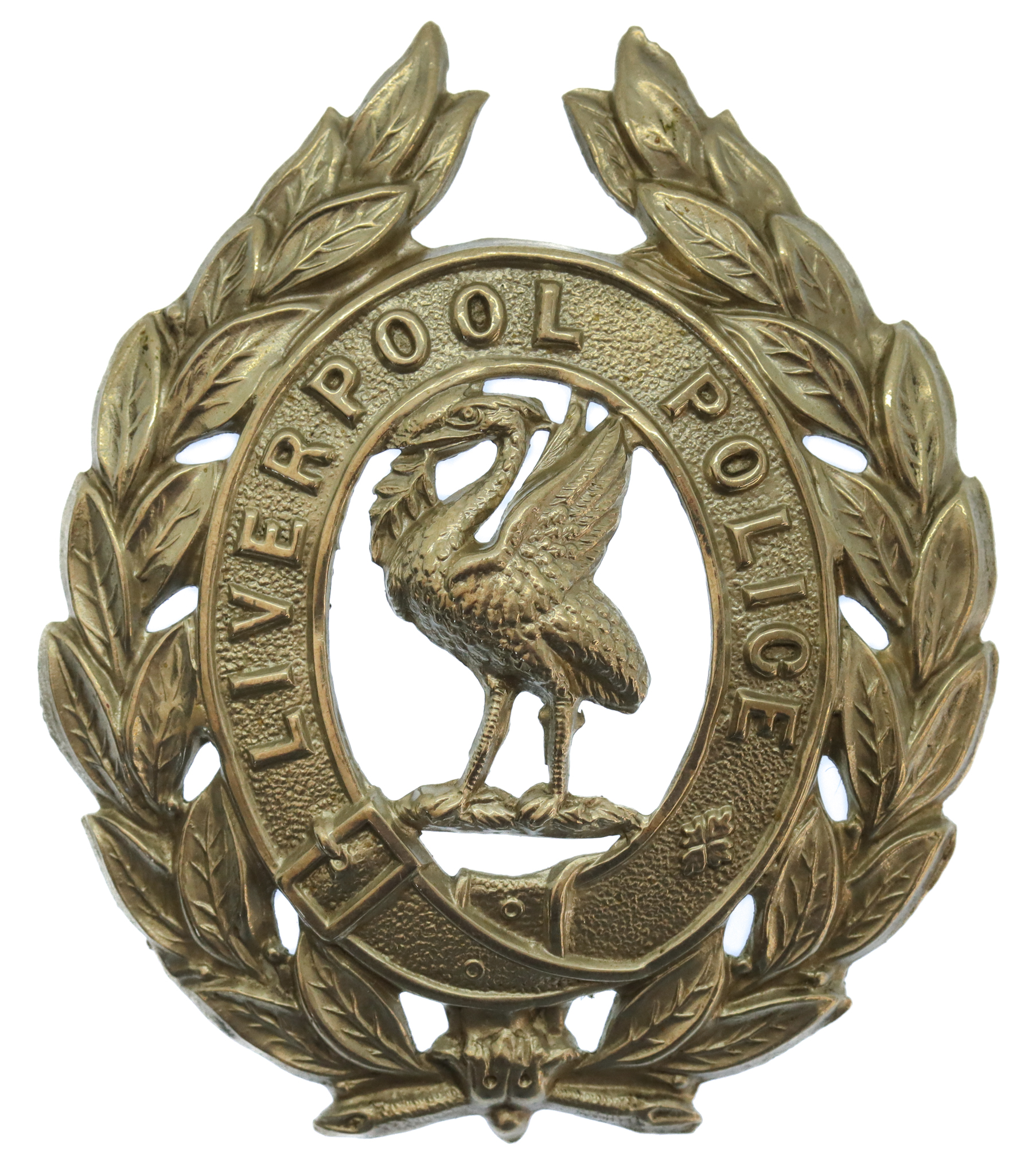 Liverpool City Police White Metal Wreath Helmet Plate 