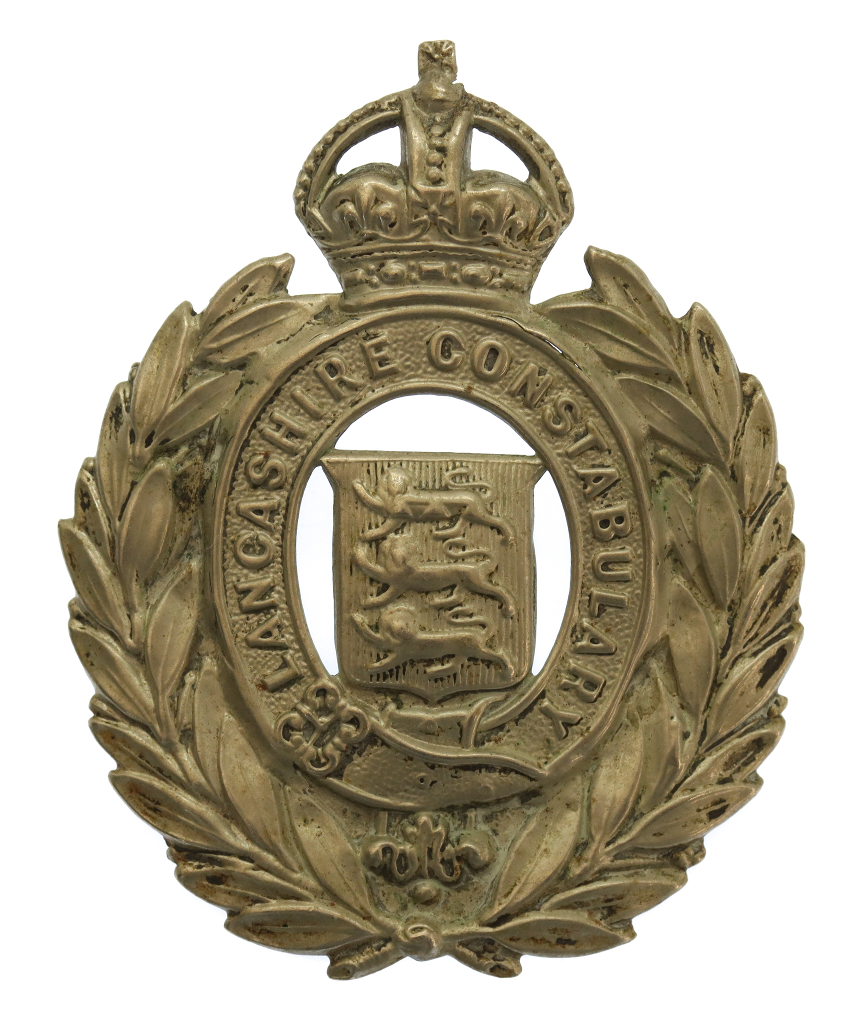 Lancashire Constabulary Small Wreath Helmet Plate - King's Crown