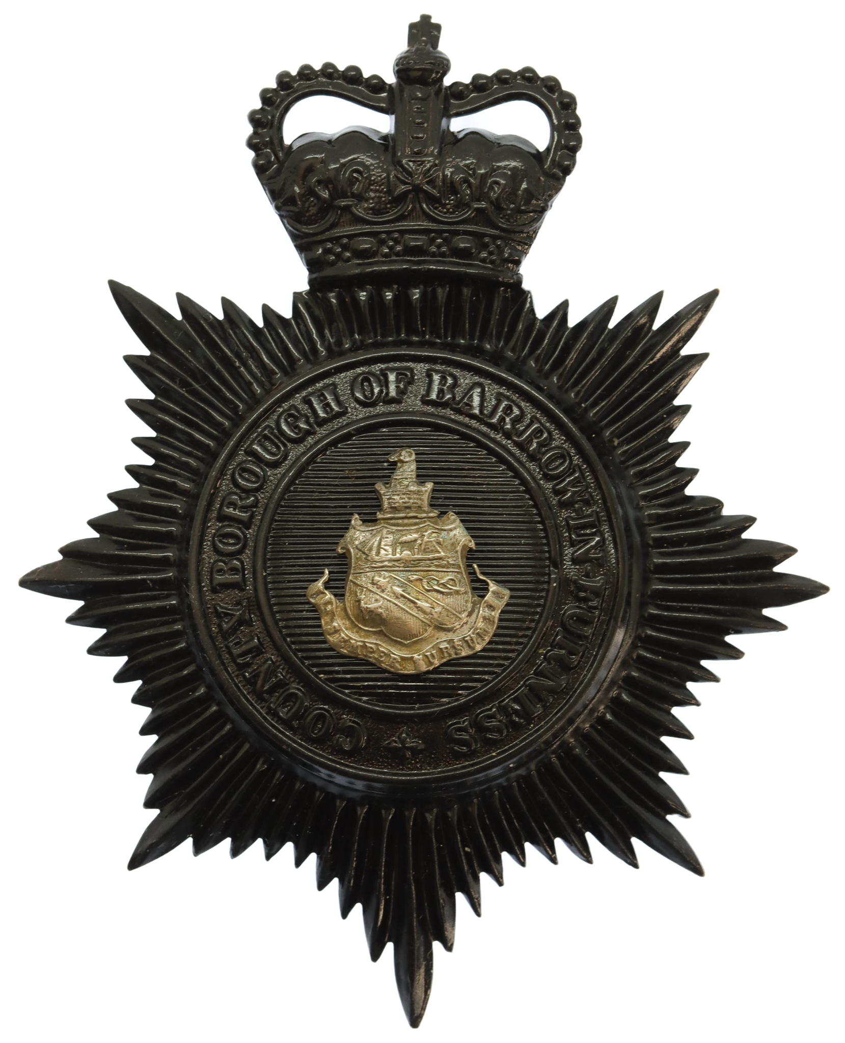 County Borough of Barrow-in-Furness Police Night Helmet Plate - Queen's Crown