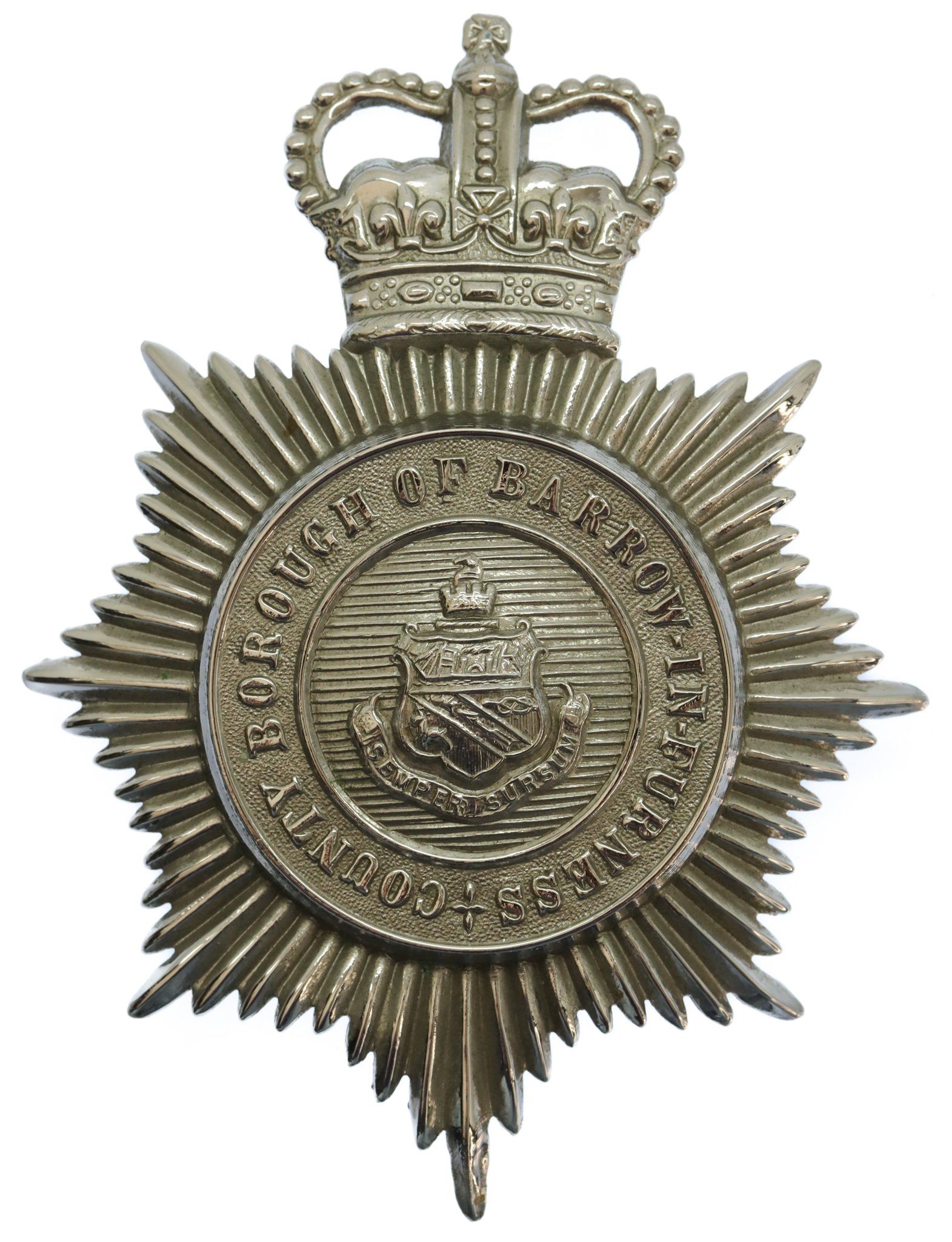 County Borough of Barrow-in-Furness Police Helmet Plate - Queen's Crown