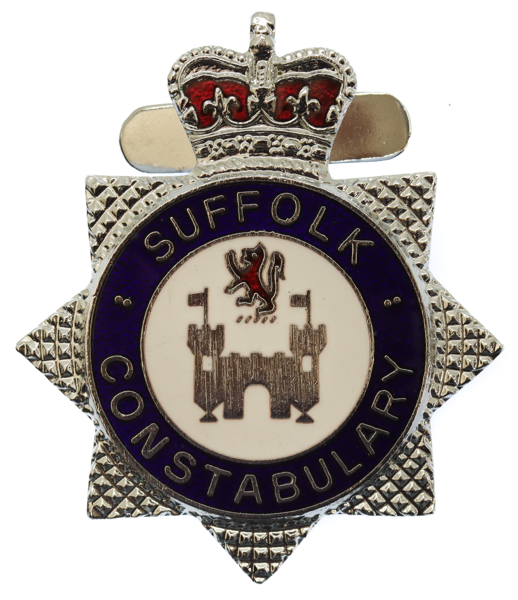 Suffolk Constabulary Enamelled Warrant Card Badge - Queen's Crown