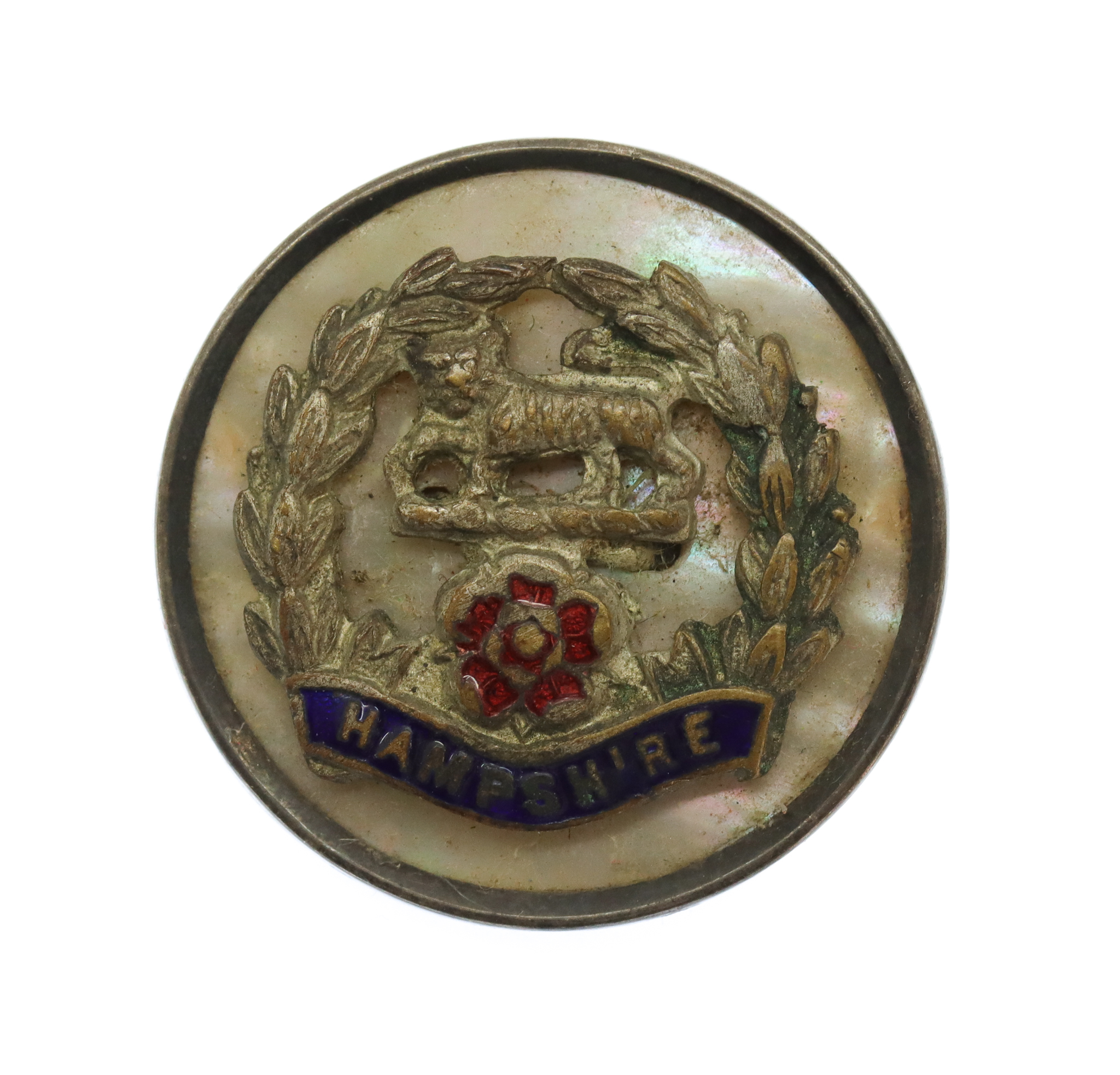 Hampshire Regiment Mother of Pearl & Silver Rim Sweetheart Brooch