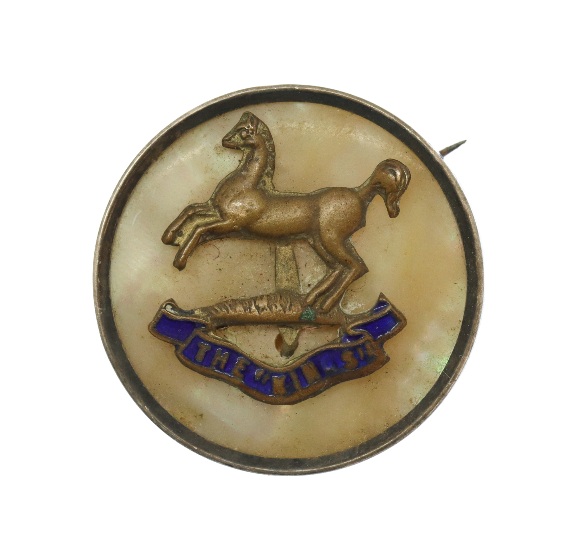 The King's (Liverpool) Regiment Mother of Pearl & Silver Rim Sweetheart Brooch
