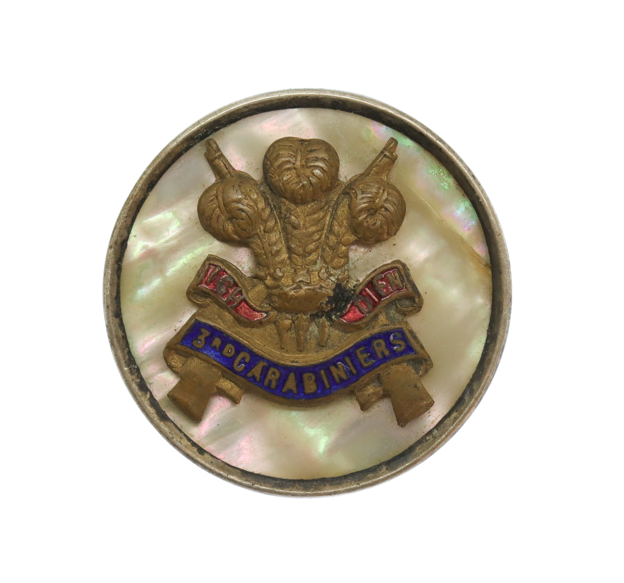 3rd Carabiniers (Prince of Wales's Dragoon Guards) Mother of Pearl & Silver Rim Sweetheart Brooch
