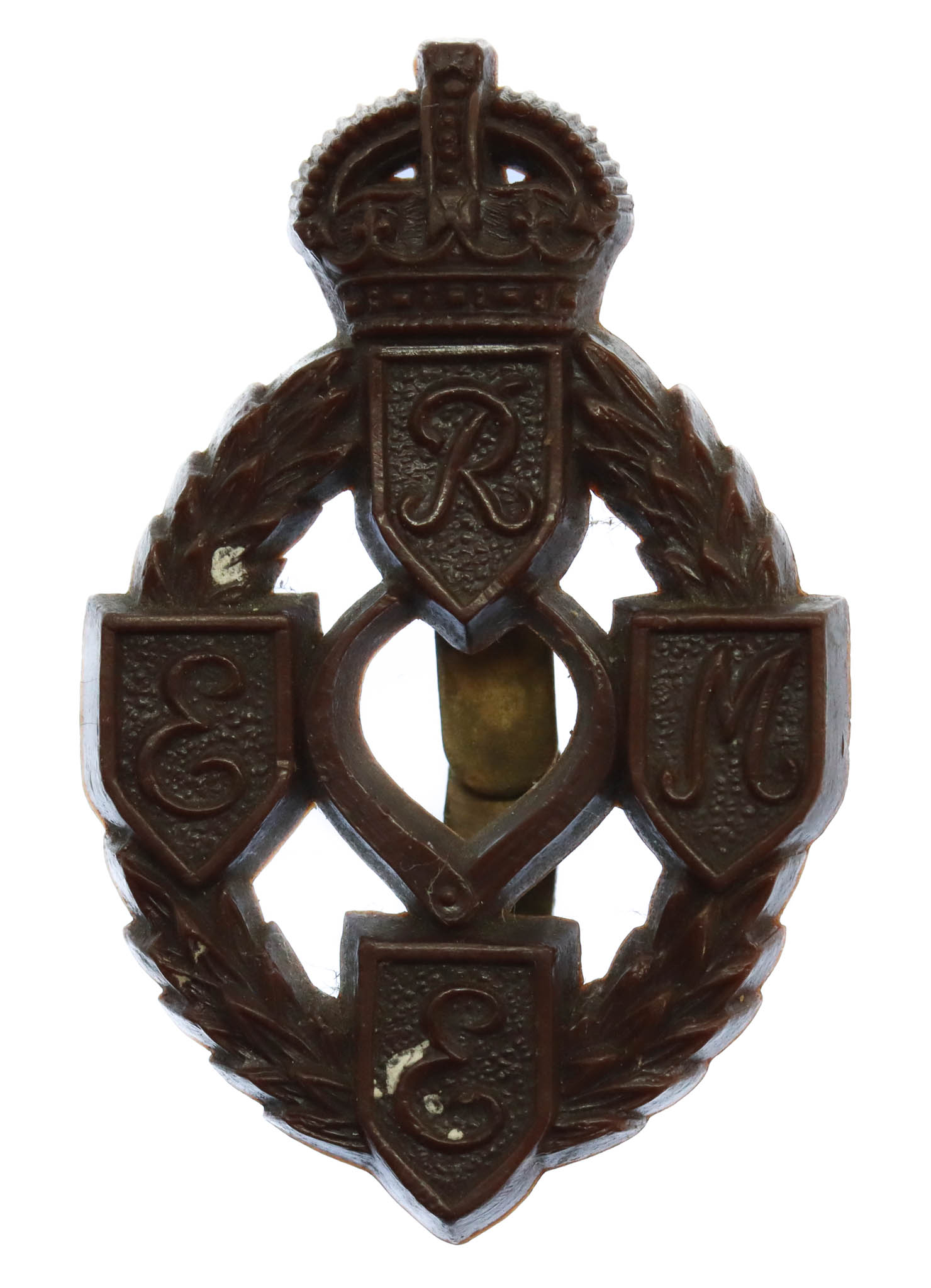 Royal Electrical & Mechanical Engineers (R.E.M.E.) WW2 Plastic Economy Cap Badge