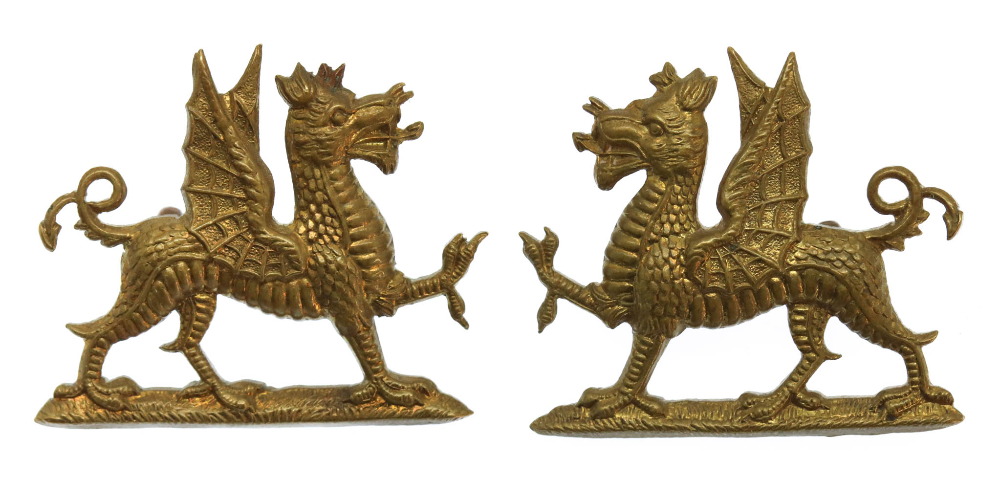 Pair of Welsh Regiment Officer's Collar Badges