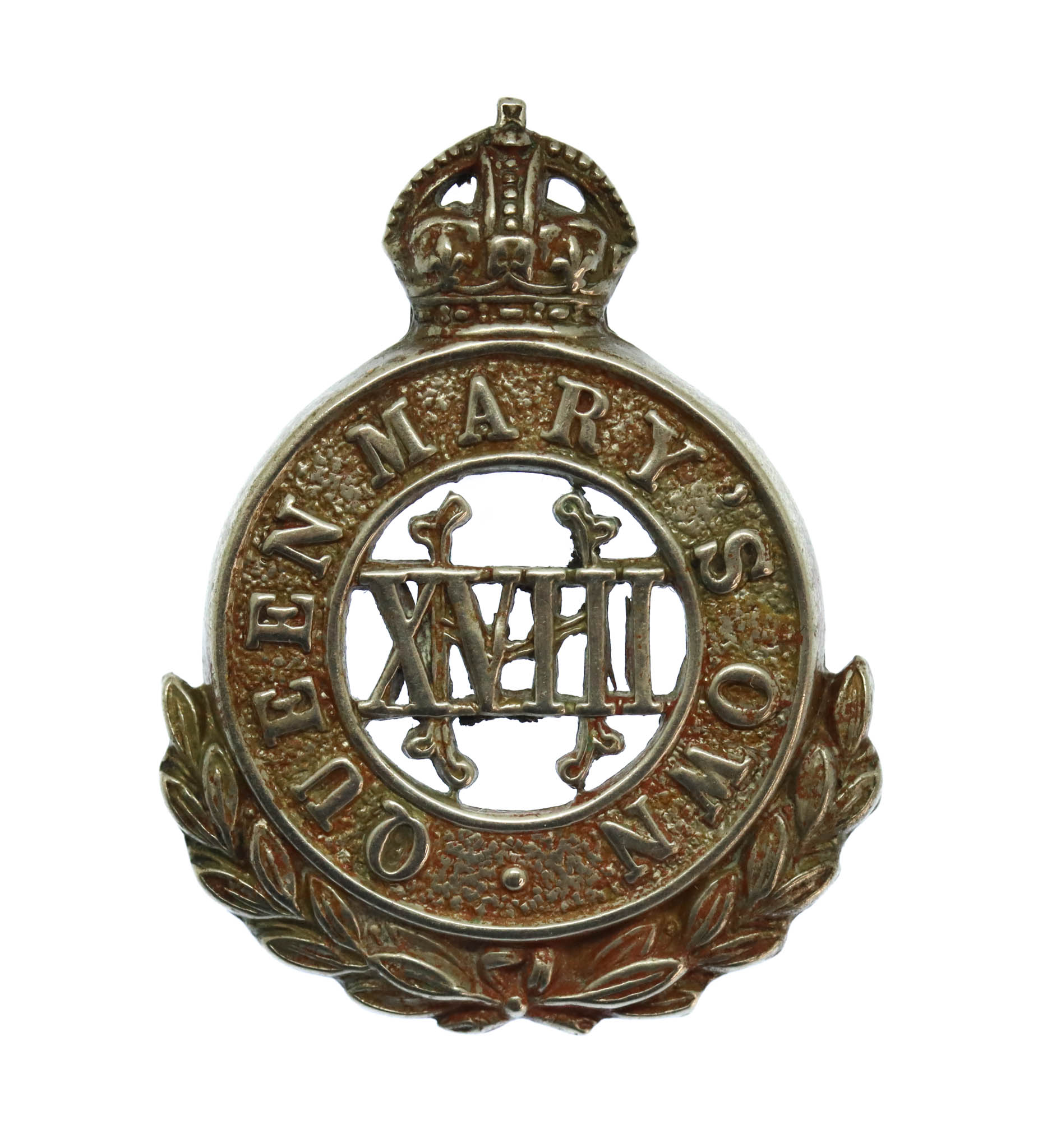 18th Hussars (Queen Mary's Own) Collar Badge - King's Crown