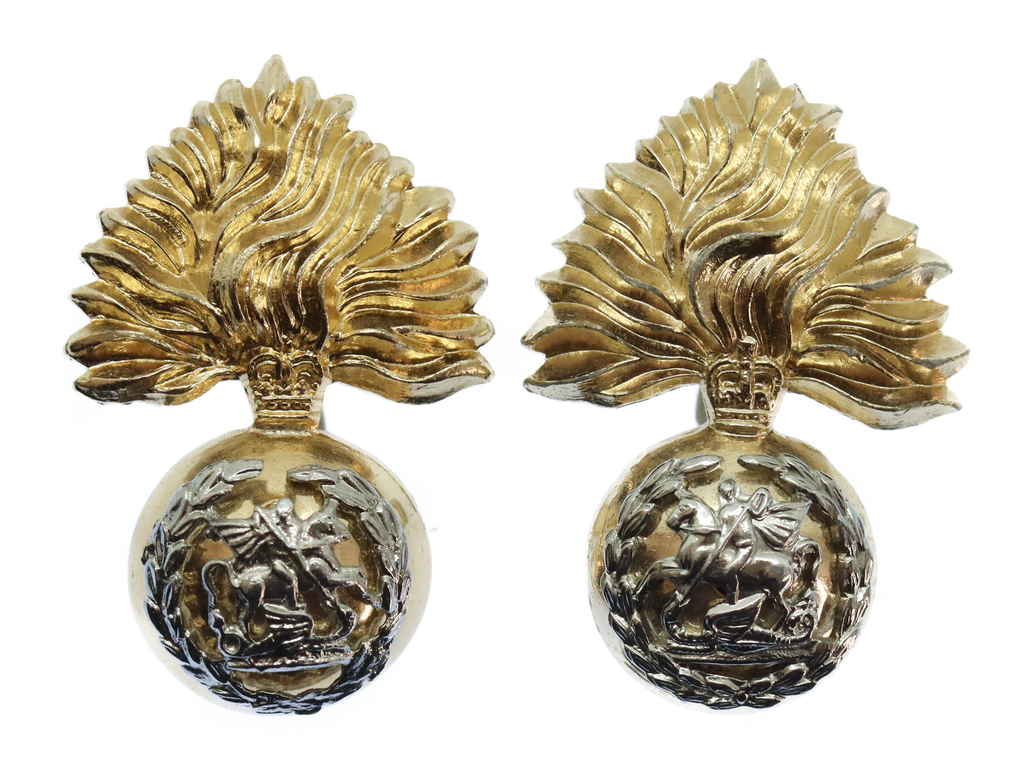 Pair of Royal Regiment of Fusiliers Anodised (Staybrite) Collar Badges