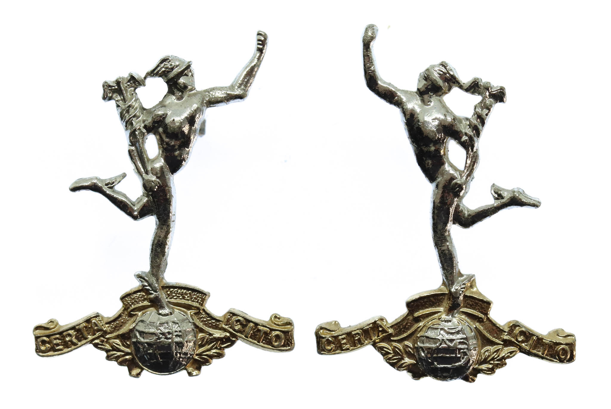 Pair of Royal Signals Anodised (Staybrite) Collar Badges