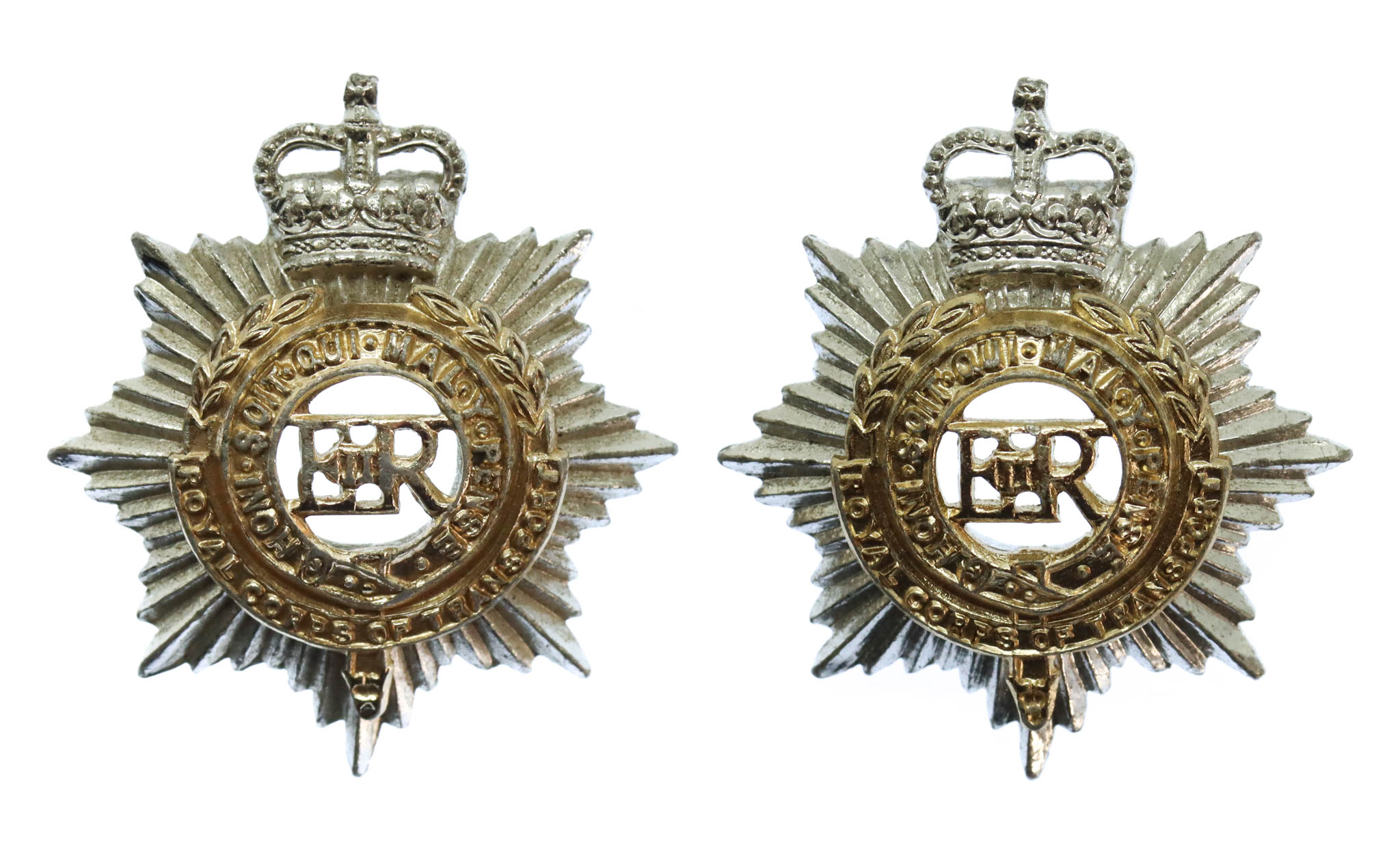 Pair of Royal Corps of Transport (R.C.T.) Anodised (Staybrite) Collar Badges