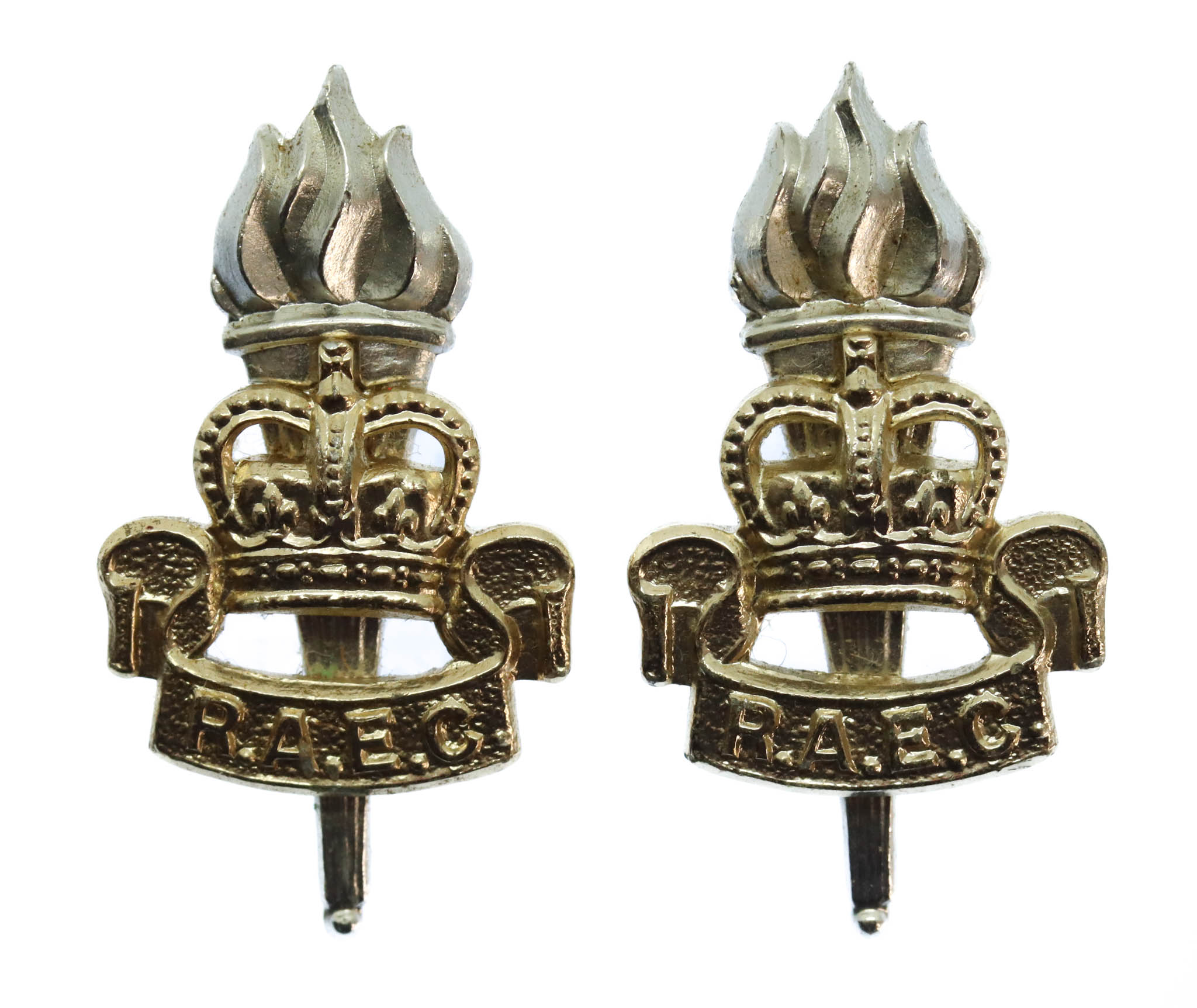 Pair of Royal Army Educational Corps (R.A.E.C.) Anodised (Staybrite) Collar Badges