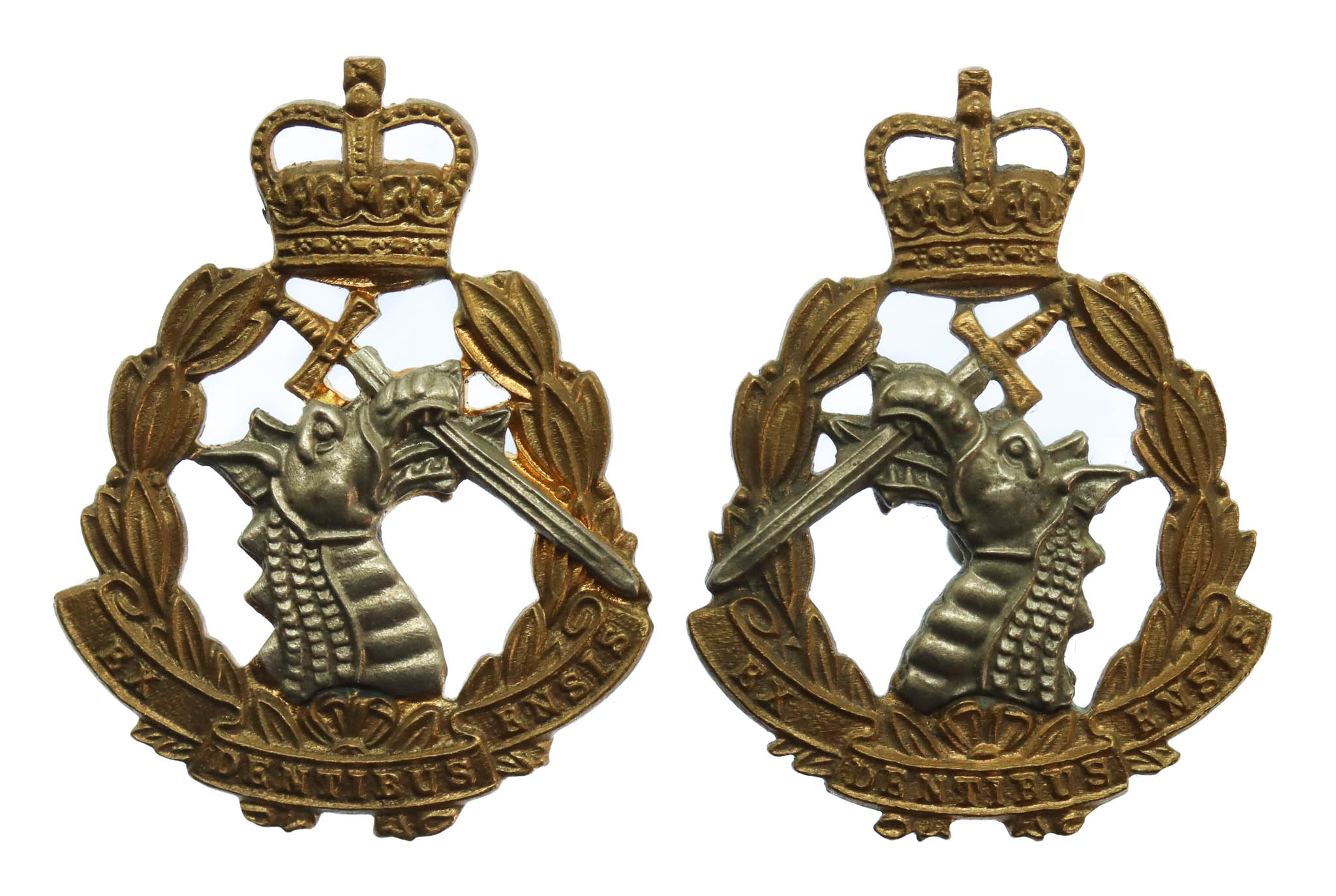 Pair of Royal Army Dental Corps (R.A.D.C.) Bi-Metal Collar Badges - Queen's Crown