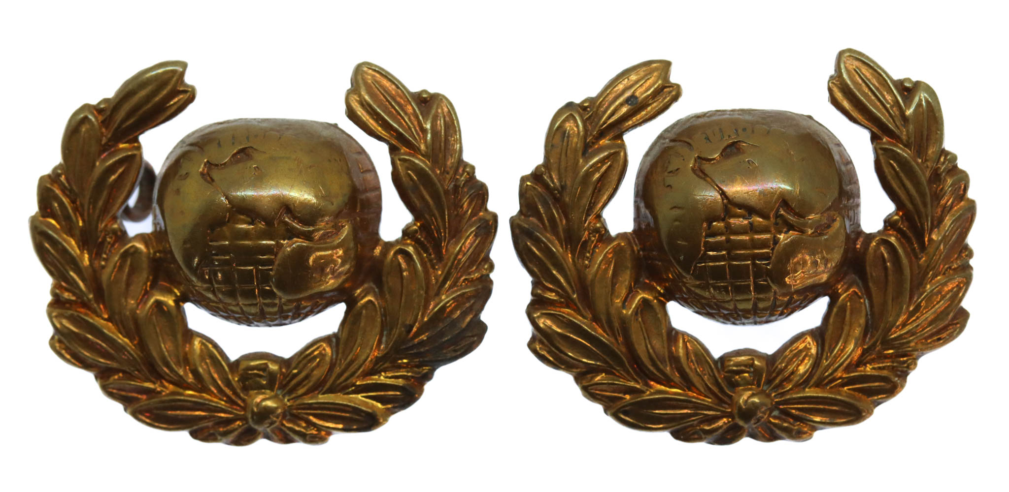 Pair of Royal Marines Brass Collar Badges