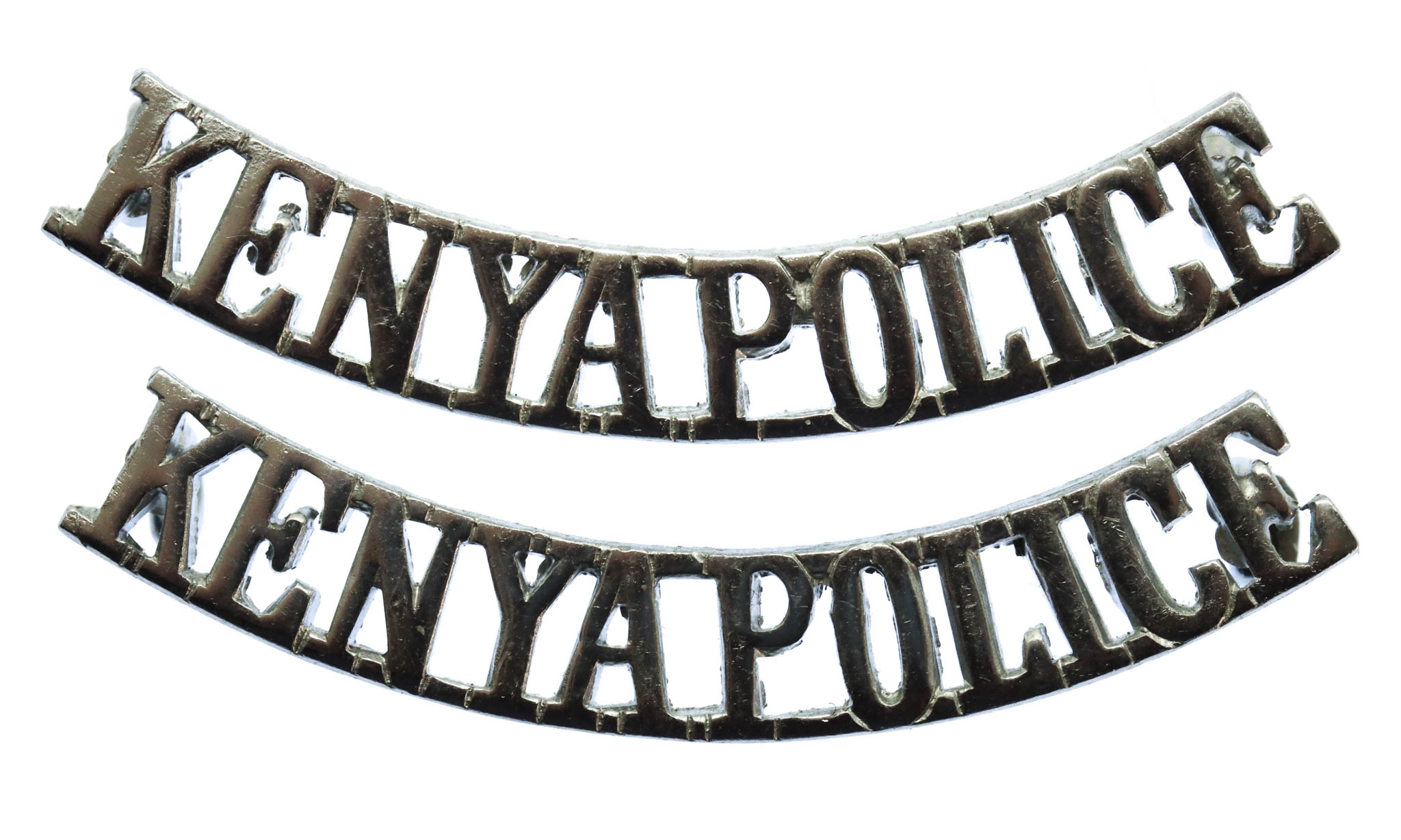 Pair of Kenya Police (KENYA POLICE) Chrome Shoulder Titles