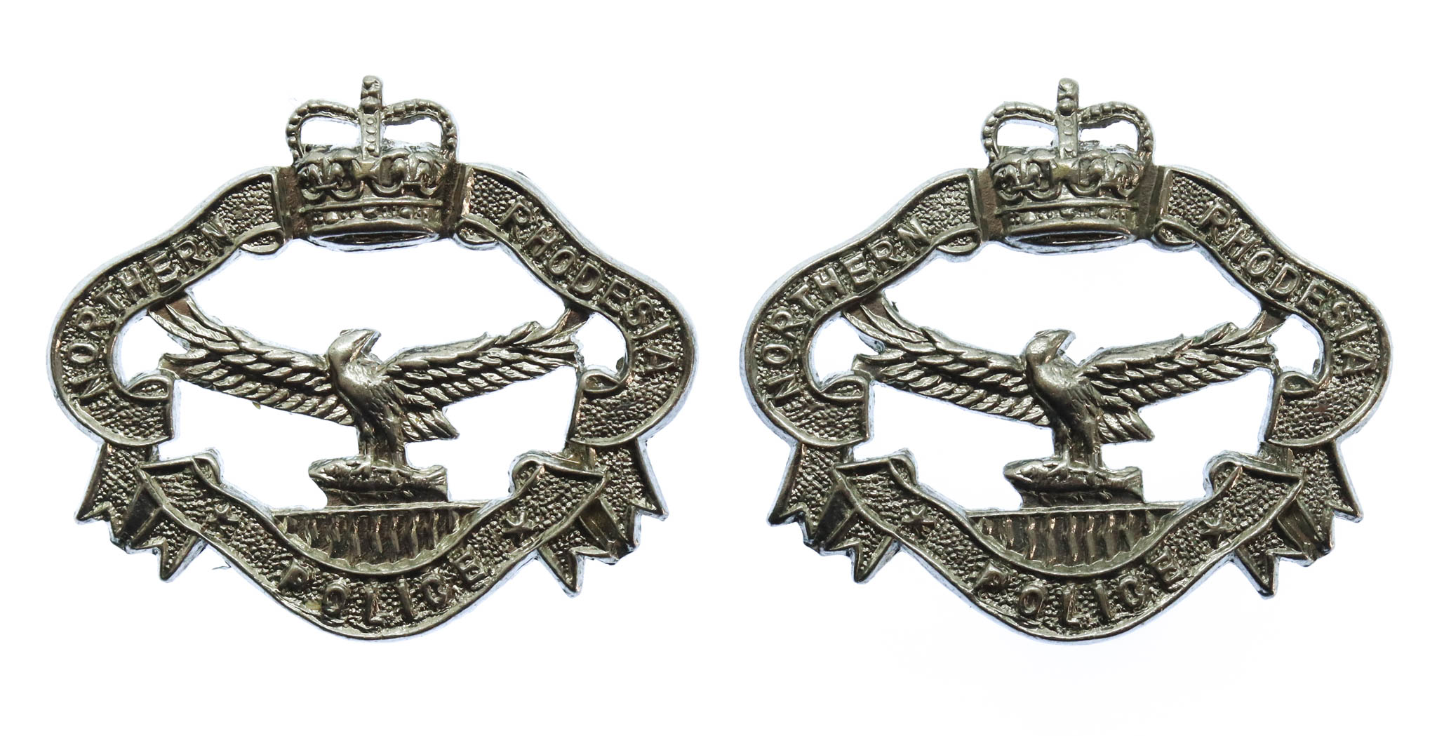 Pair of Northern Rhodesia Police Collar Badges - Queen's Crown