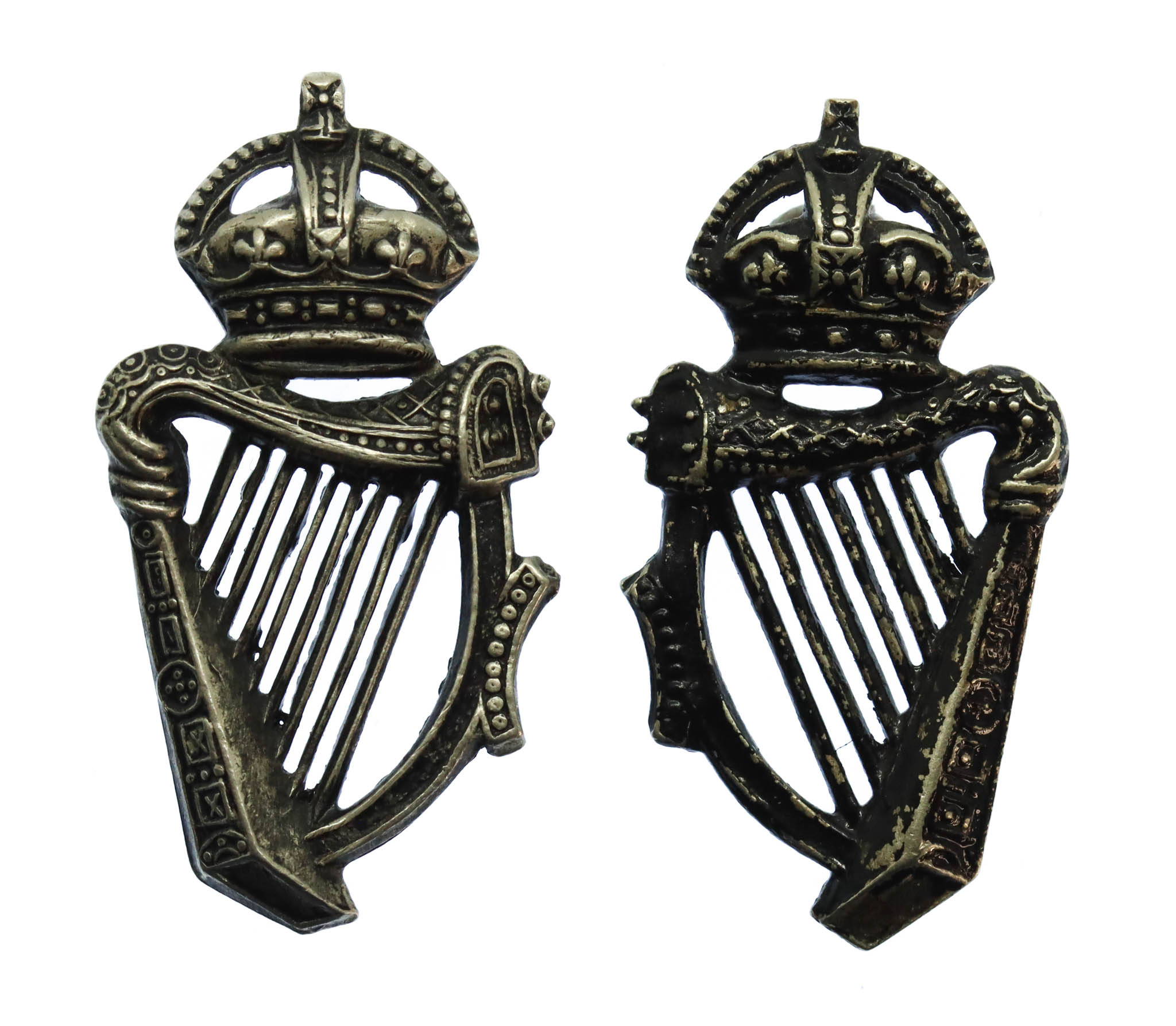 Pair of Royal Ulster Constabulary (R.U.C.) Collar Badges - King's Crown