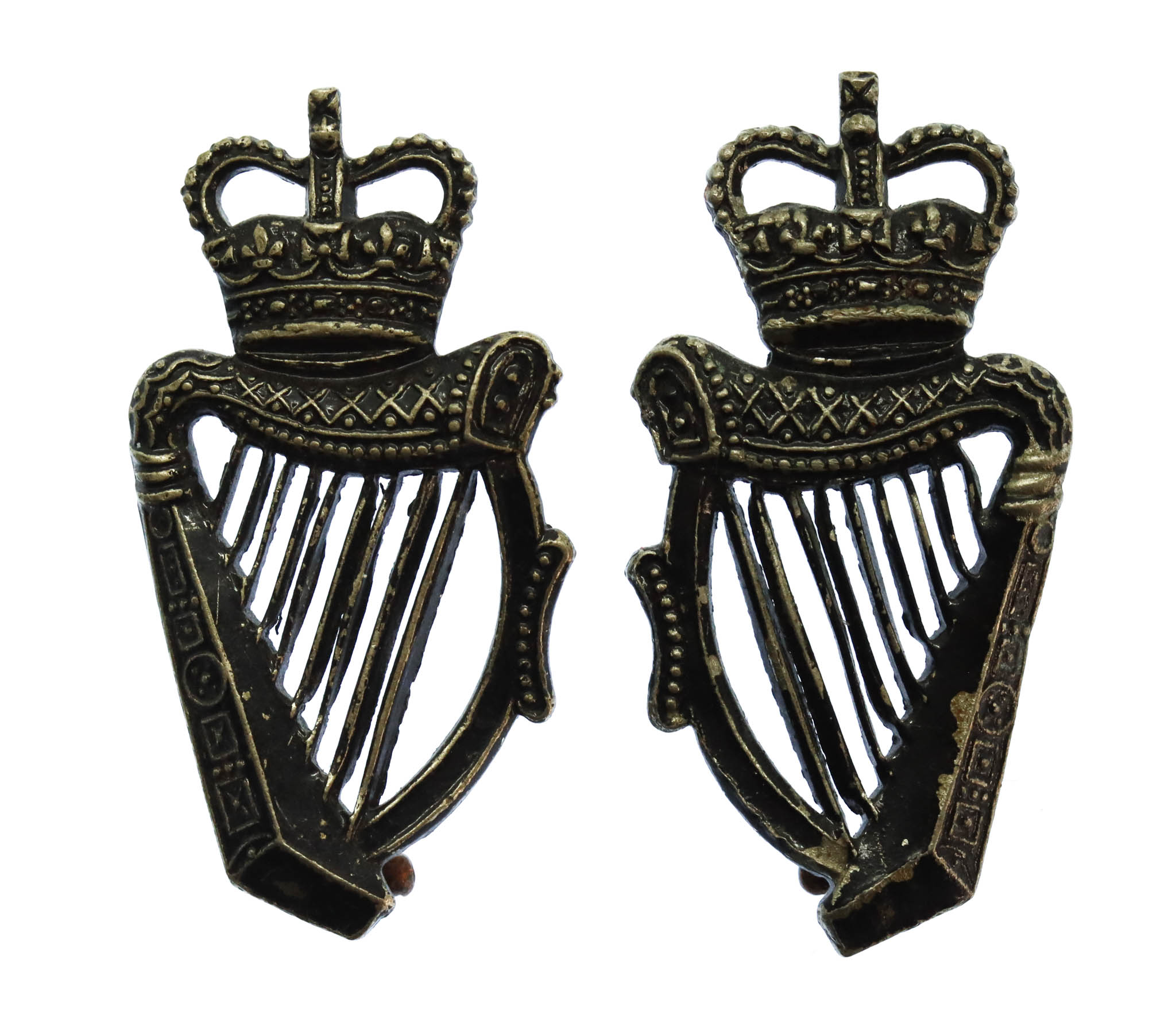 Pair of Royal Ulster Constabulary (R.U.C.) Collar Badges - Queen's Crown