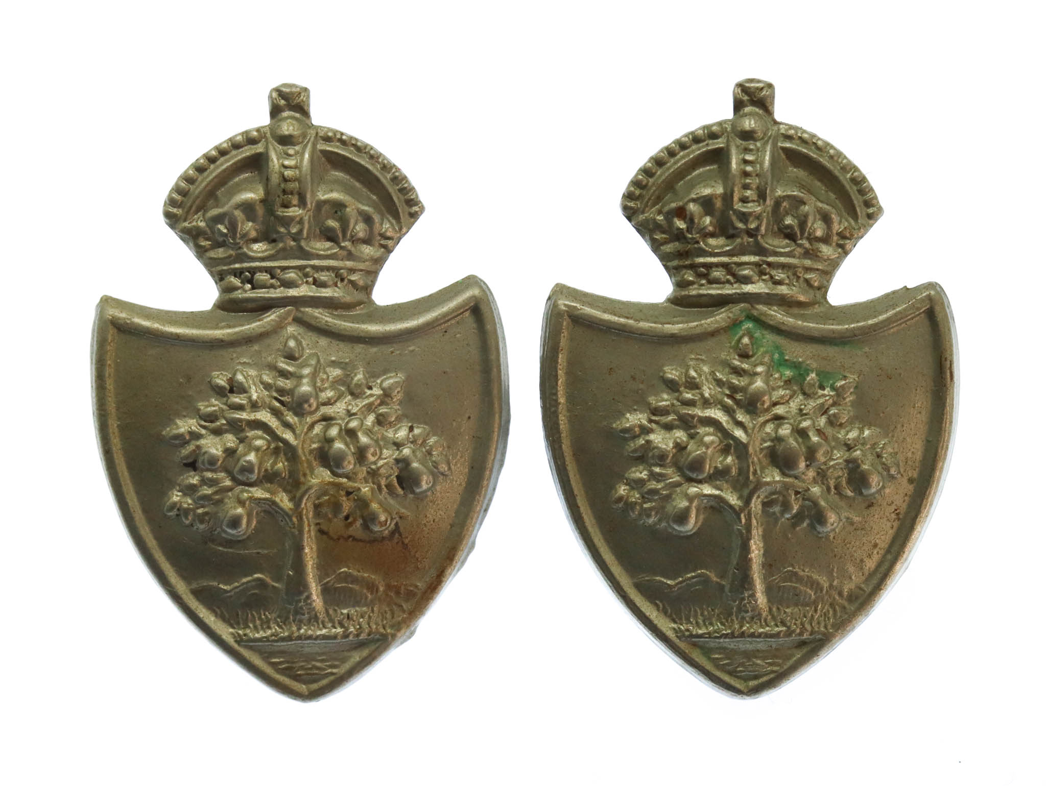 Pair of Worcestershire Constabulary White Metal Collar Badges - King's Crown