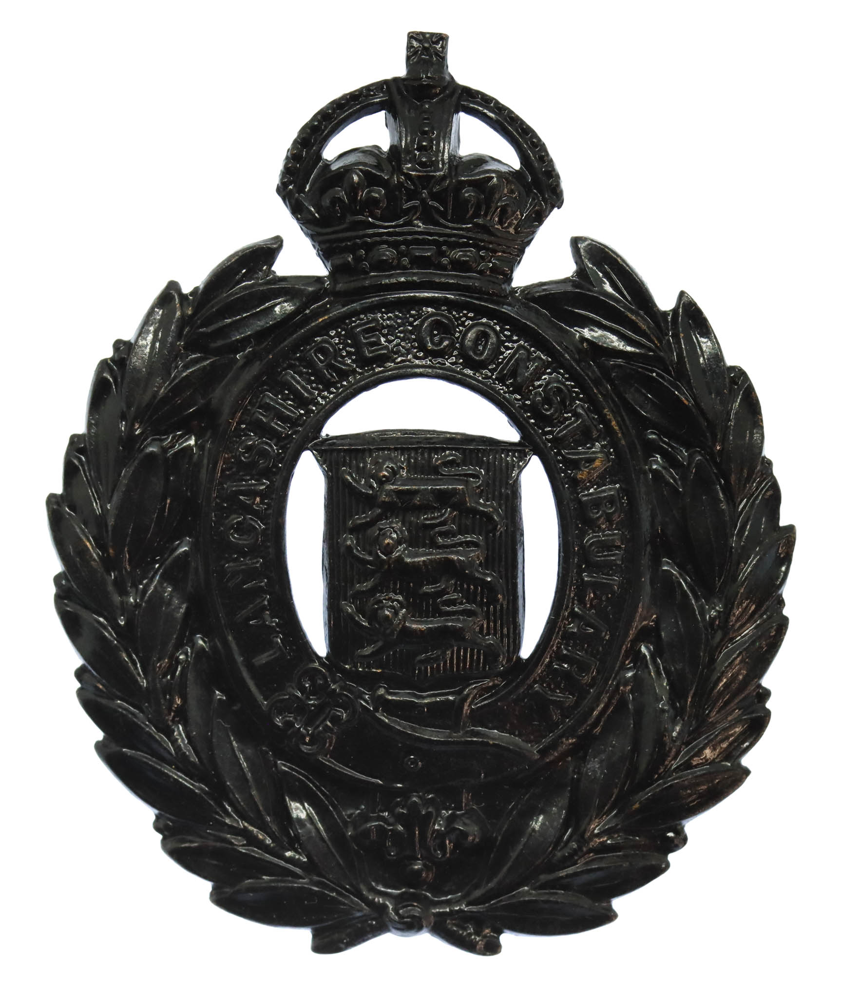 Lancashire Constabulary Black Wreath Helmet Plate - King's Crown