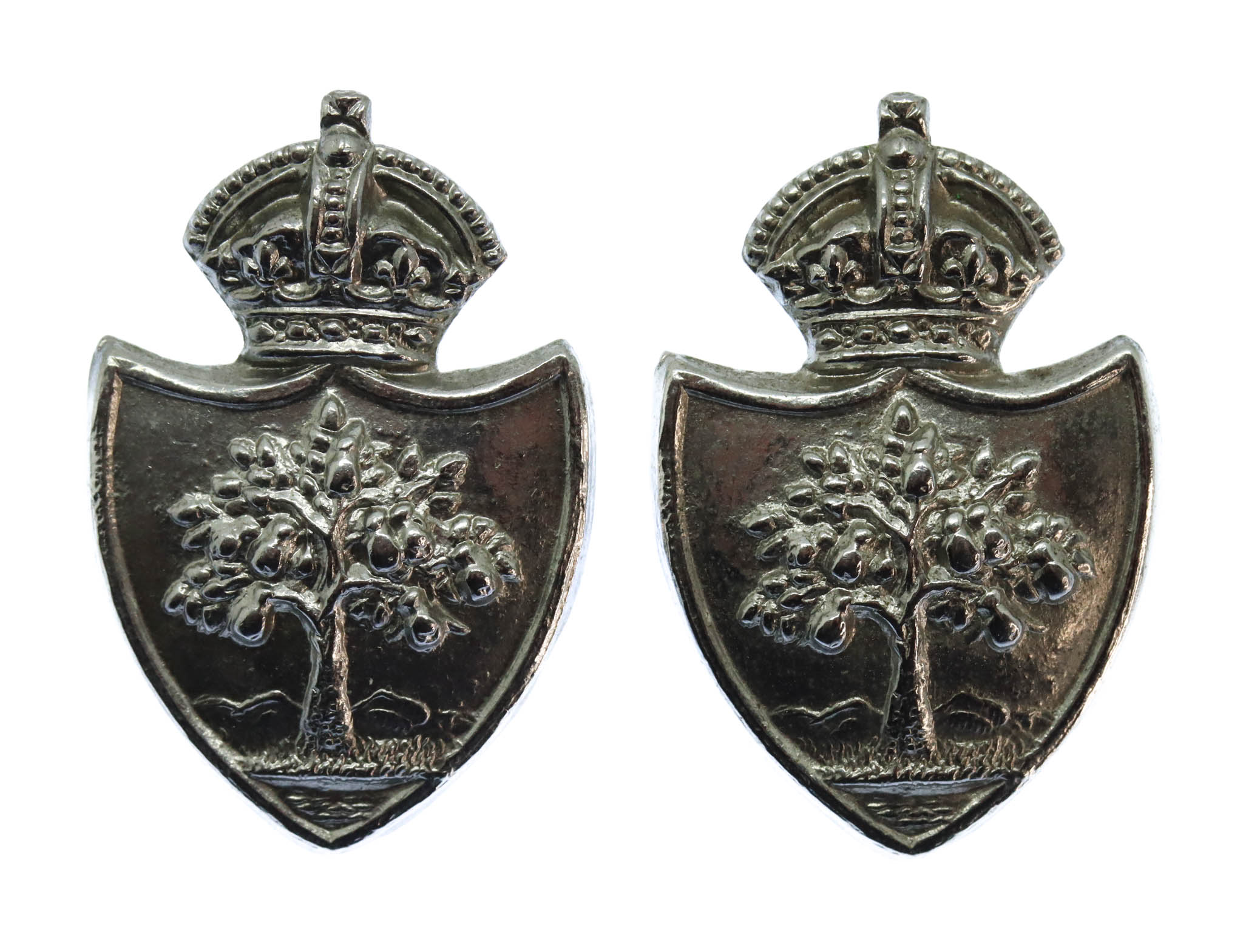 Pair of Worcestershire Constabulary Chrome Collar Badges - King's Crown