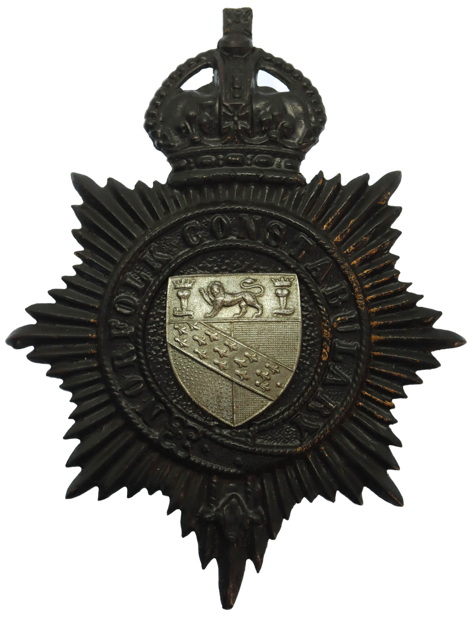 Norfolk Constabulary Black Helmet Plate - King's Crown