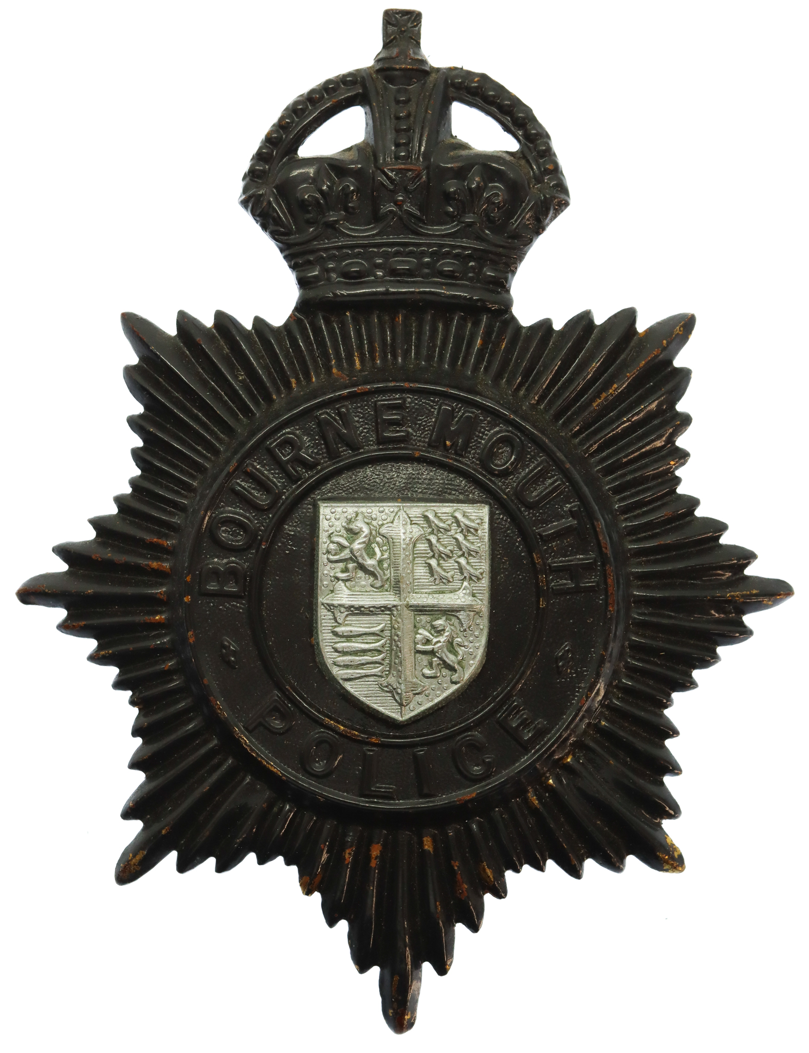 Bournemouth Borough Police Night Helmet Plate - King's crown