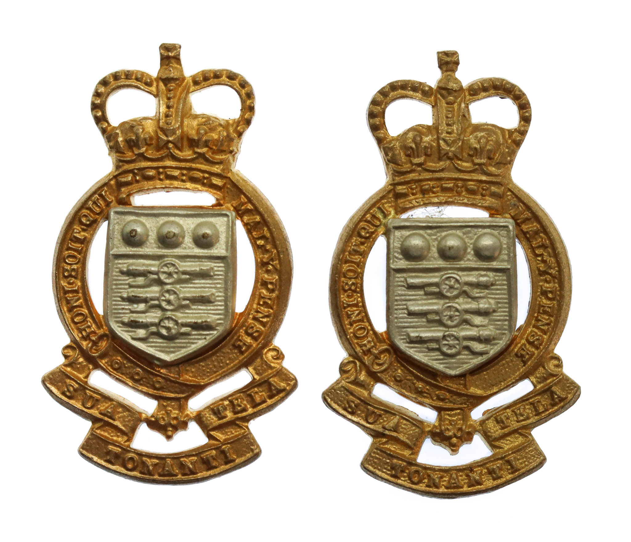 Pair of Royal Army Ordnance Corps (R.A.O.C.) Bi-Metal Collar Badges - Queen's Crown