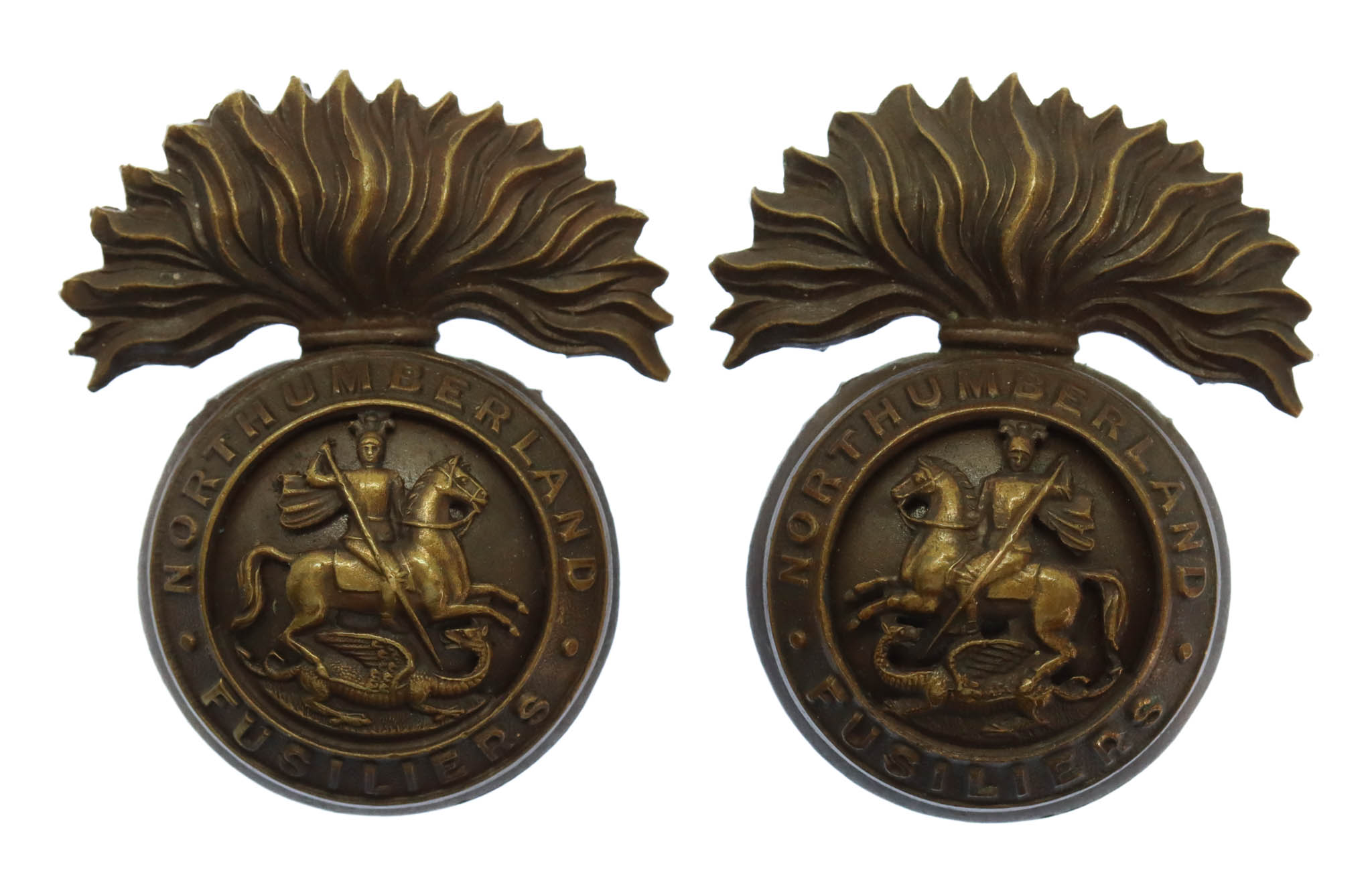 Pair of Northumberland Fusiliers Officer's Service Dress Collar Badges