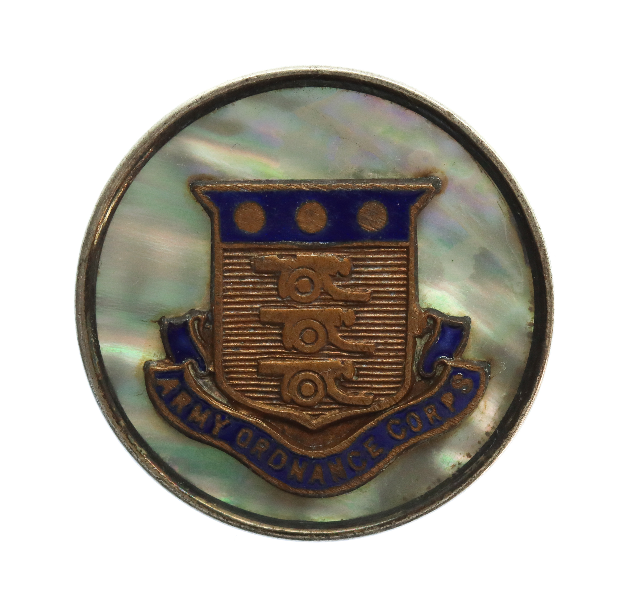 Army Ordnance Corps Mother of Pearl & Silver Rim Sweetheart Brooch