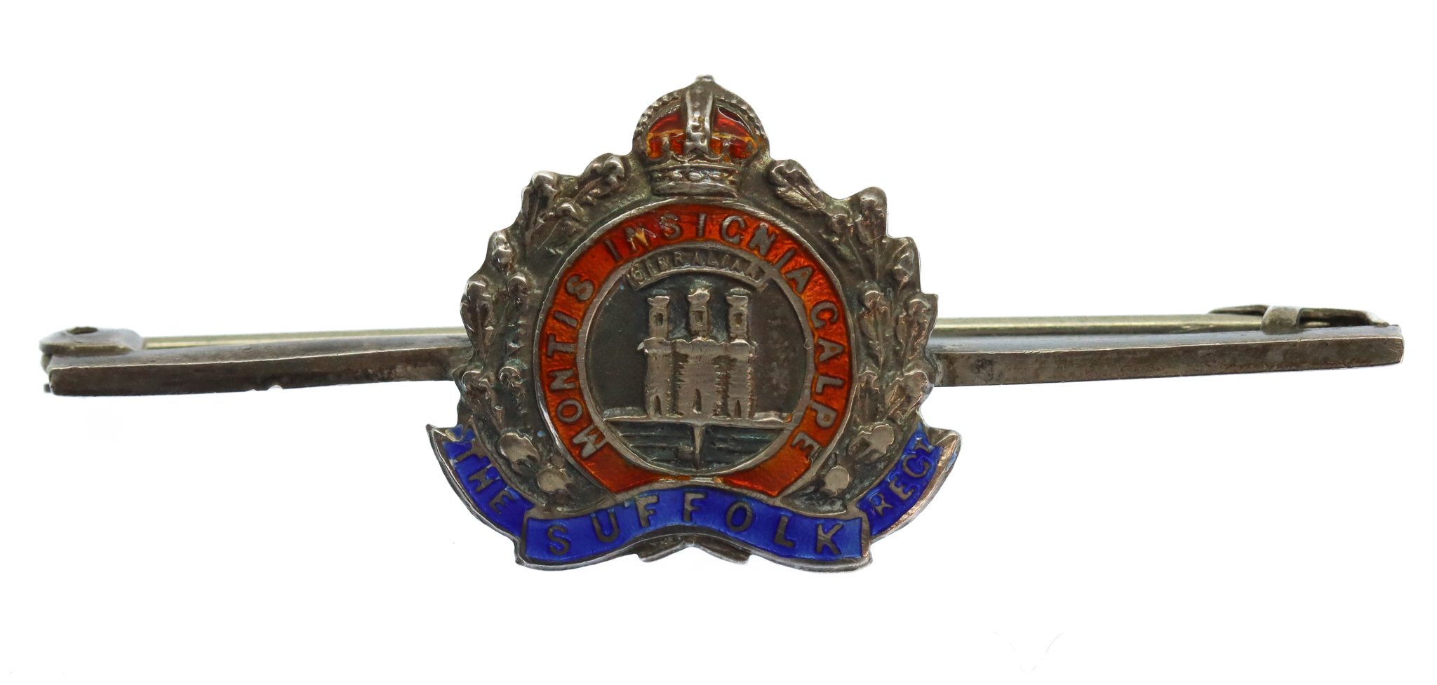 Suffolk Regiment Sterling Silver & Enamel Sweetheart Brooch - King's Crown