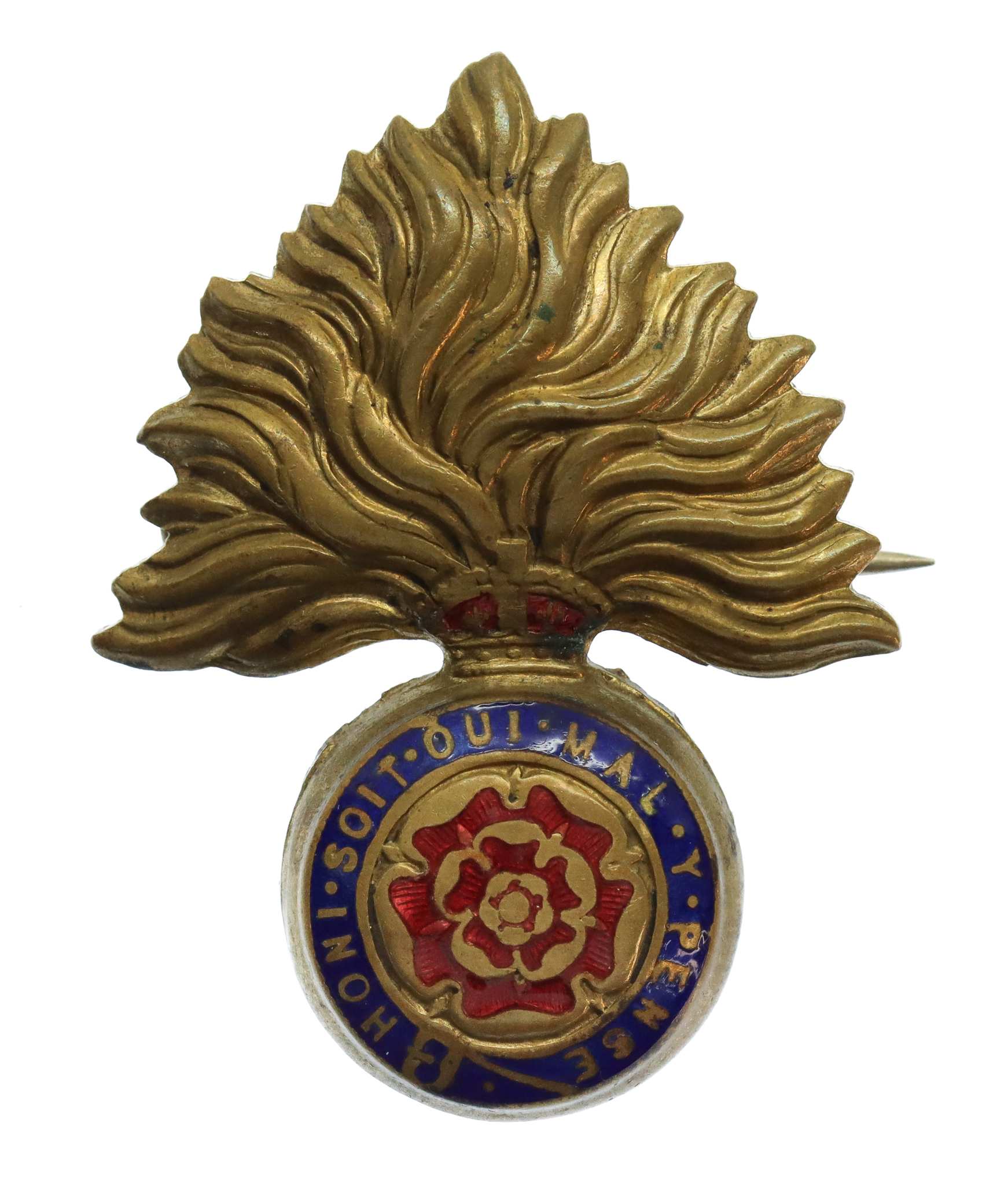 Royal Fusiliers Brass & Enamel Sweetheart Brooch - King's Crown
