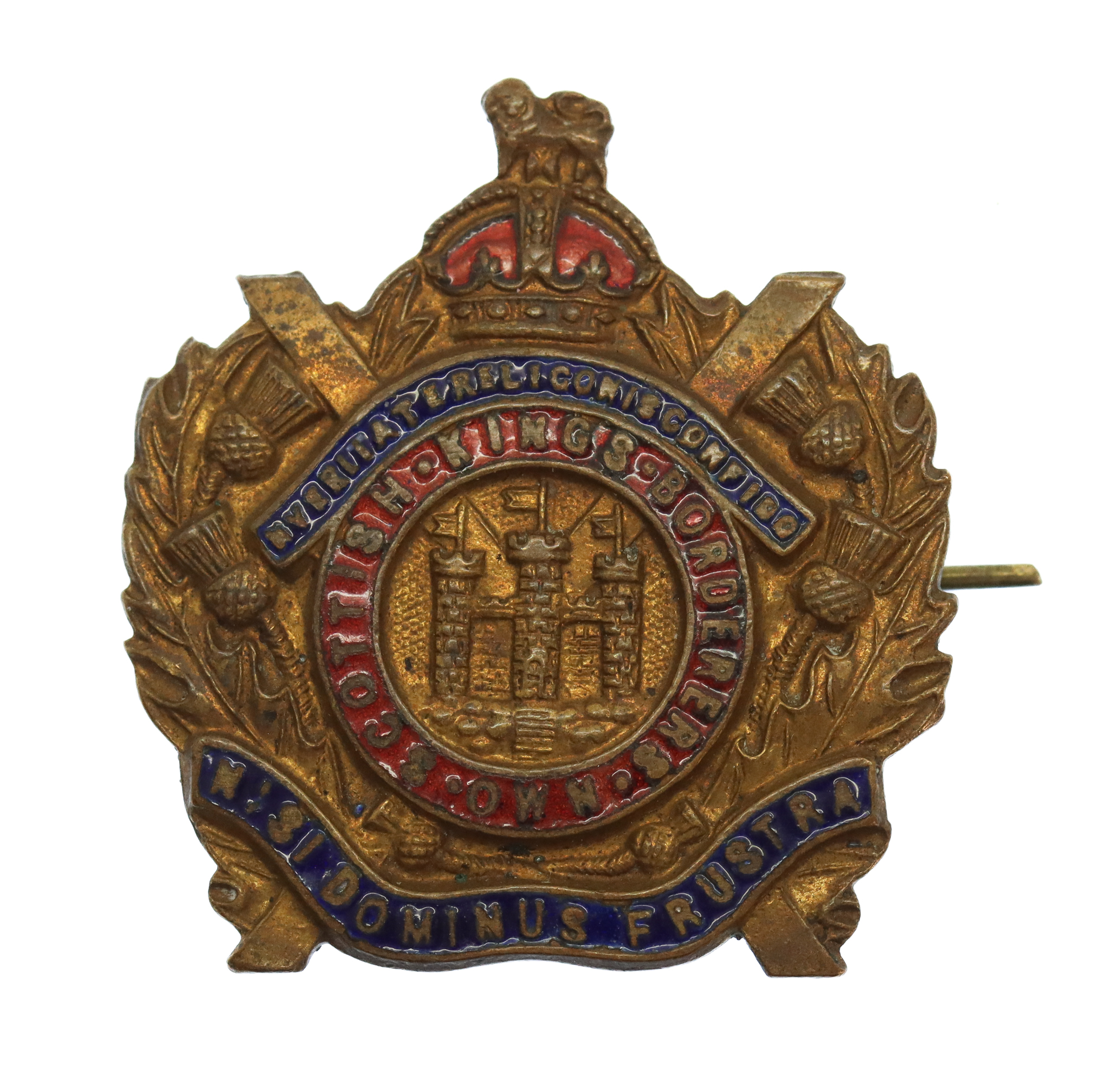 King's Own Scottish Borderers (K.O.S.B.) Brass & Enamel Sweetheart Brooch - King's Crown