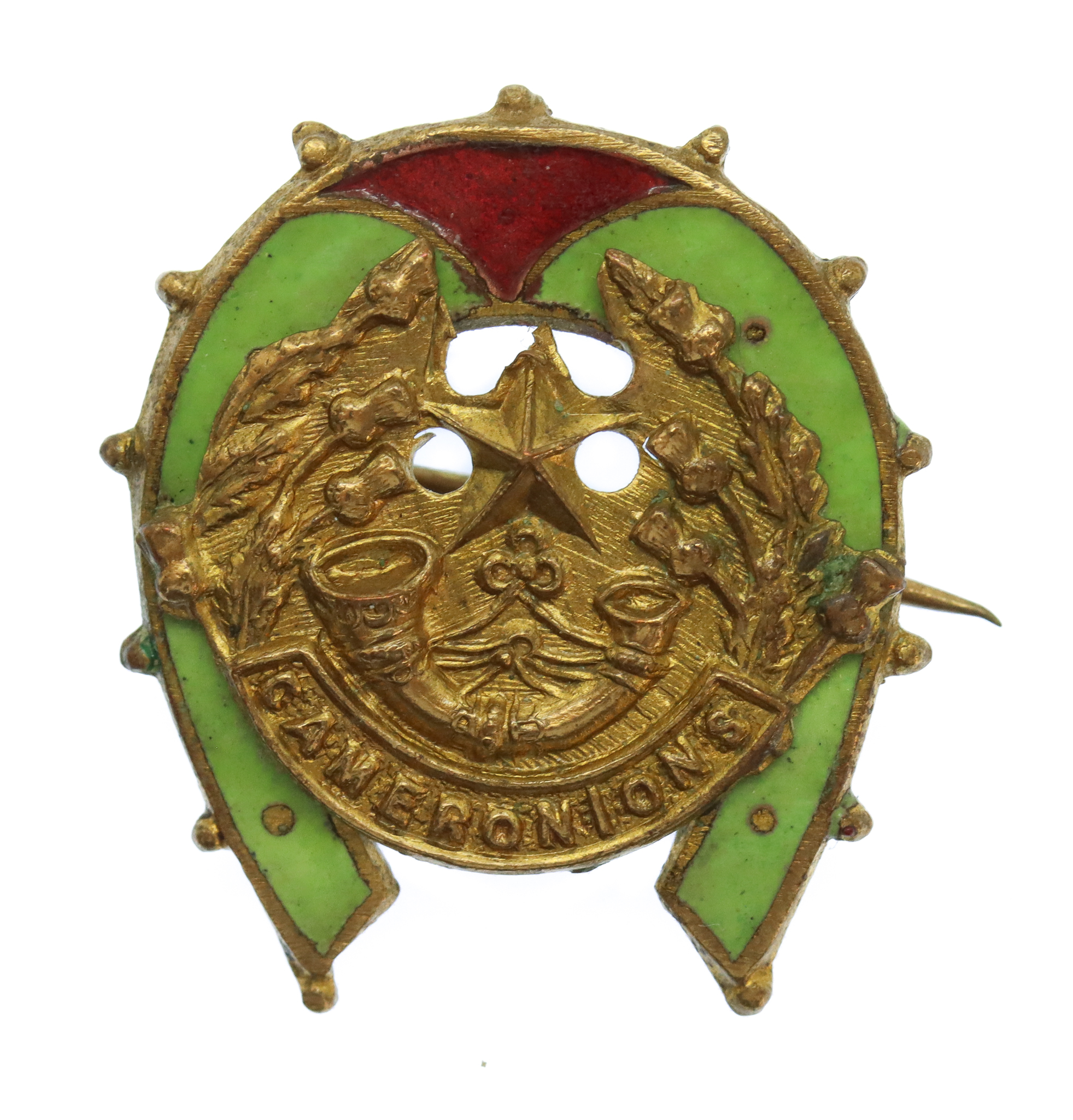 Cameronians (Scottish Rifles) Brass & Enamel Horseshoe Sweetheart Brooch