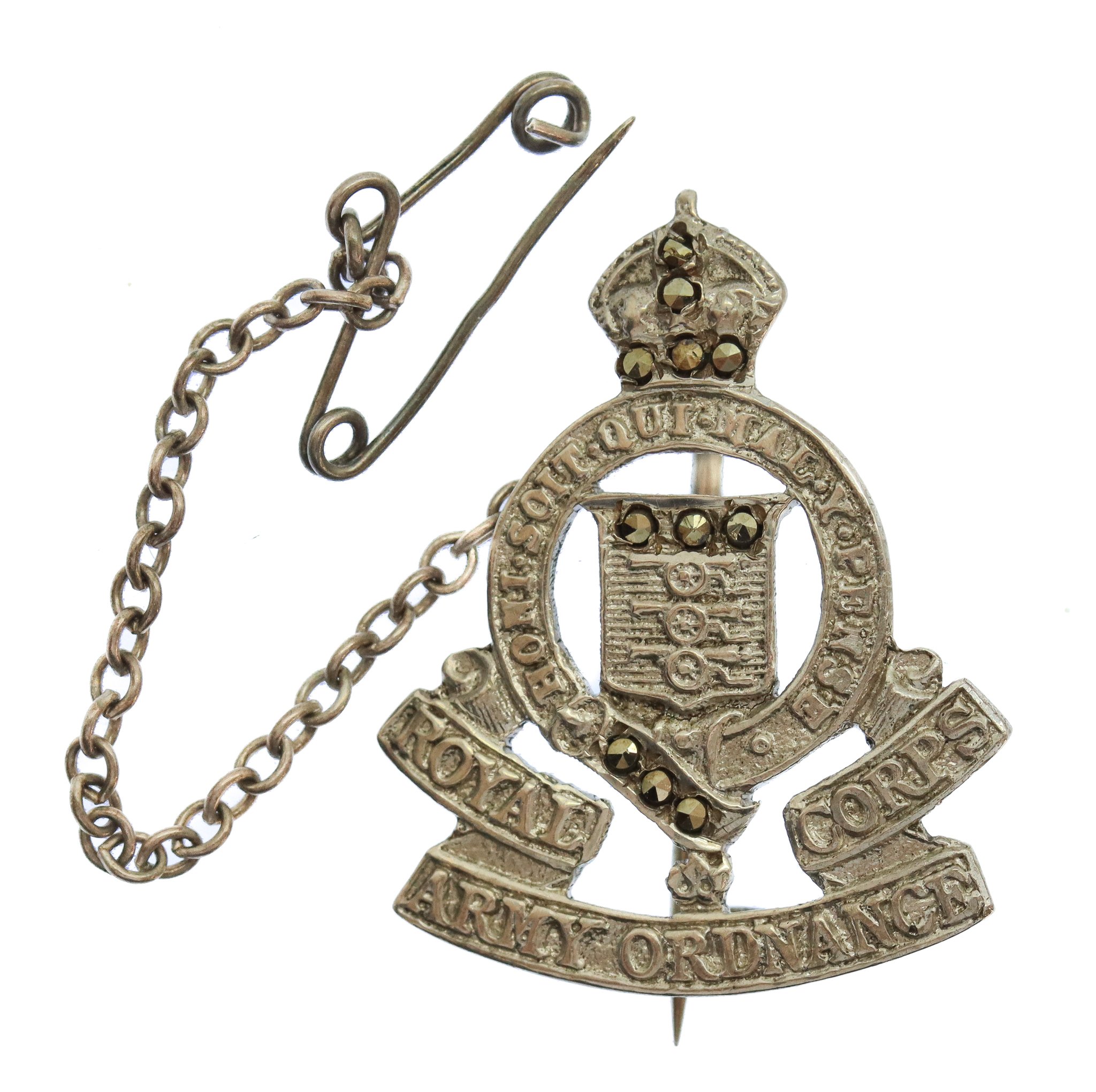 WW2 Royal Army Ordnance Corps (R.A.O.C.) Silver & Marcasite Sweetheart Brooch