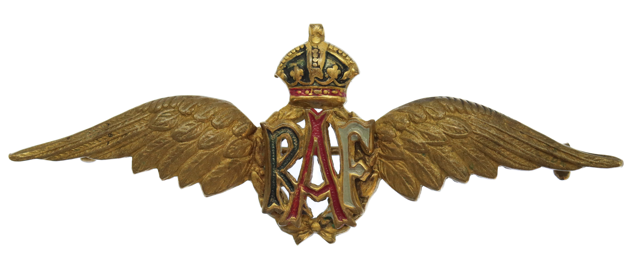 Royal Air Force (R.A.F.) Brass & Enamel Sweetheart Brooch - King's Crown