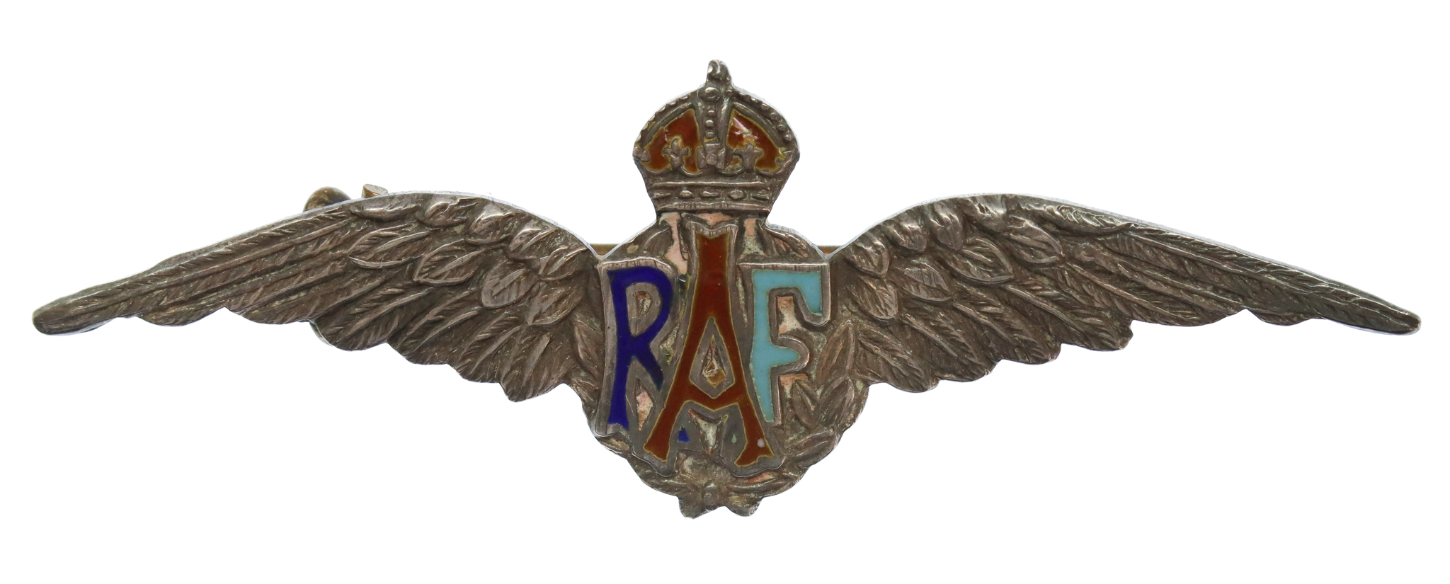 Royal Air Force (R.A.F.) Sterling Silver & Enamel Sweetheart Brooch - King's Crown