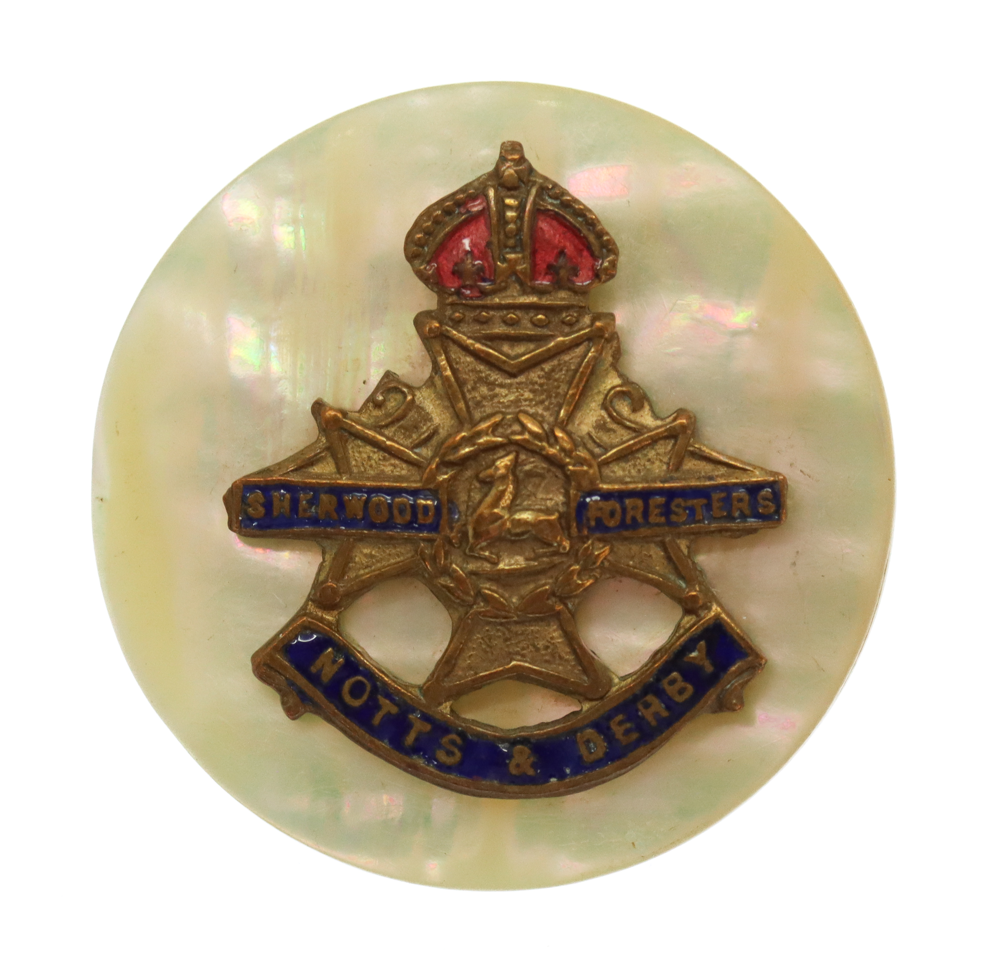 Notts & Derby Regiment (Sherwood Foresters) Mother of Pearl Sweetheart Brooch 