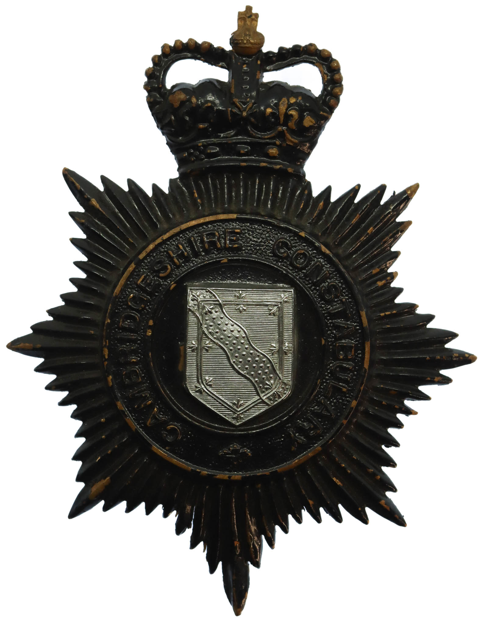 Cambridgeshire Constabulary Black Helmet Plate - Queen's Crown