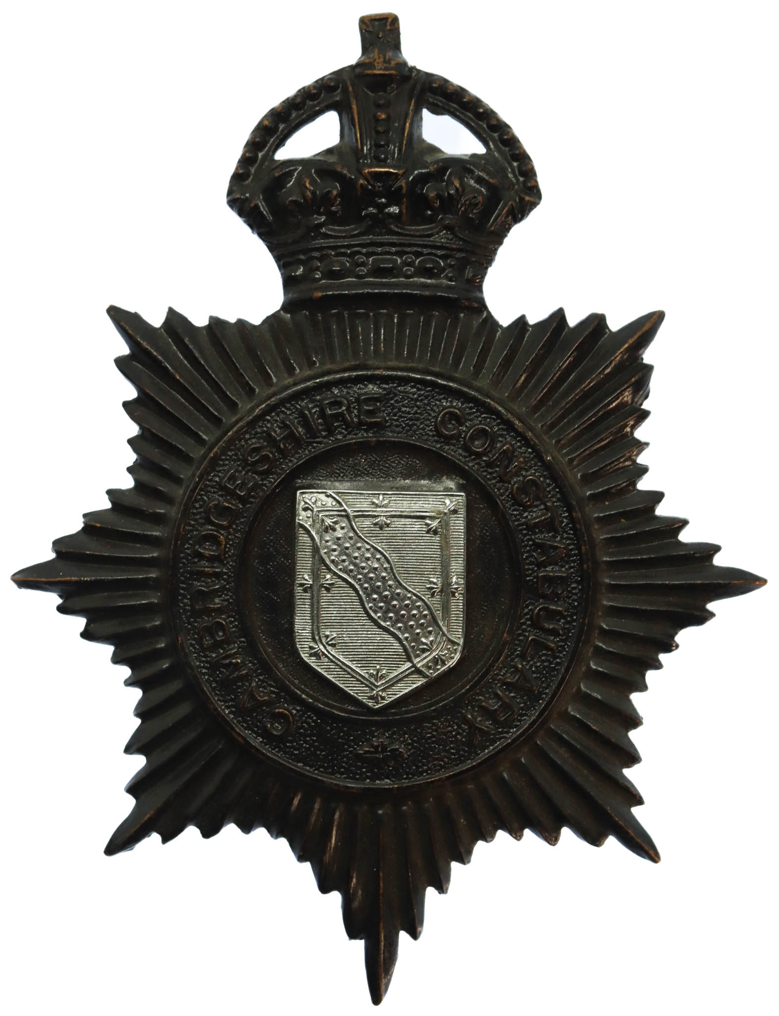 Cambridgeshire Constabulary Black Helmet Plate - King's Crown