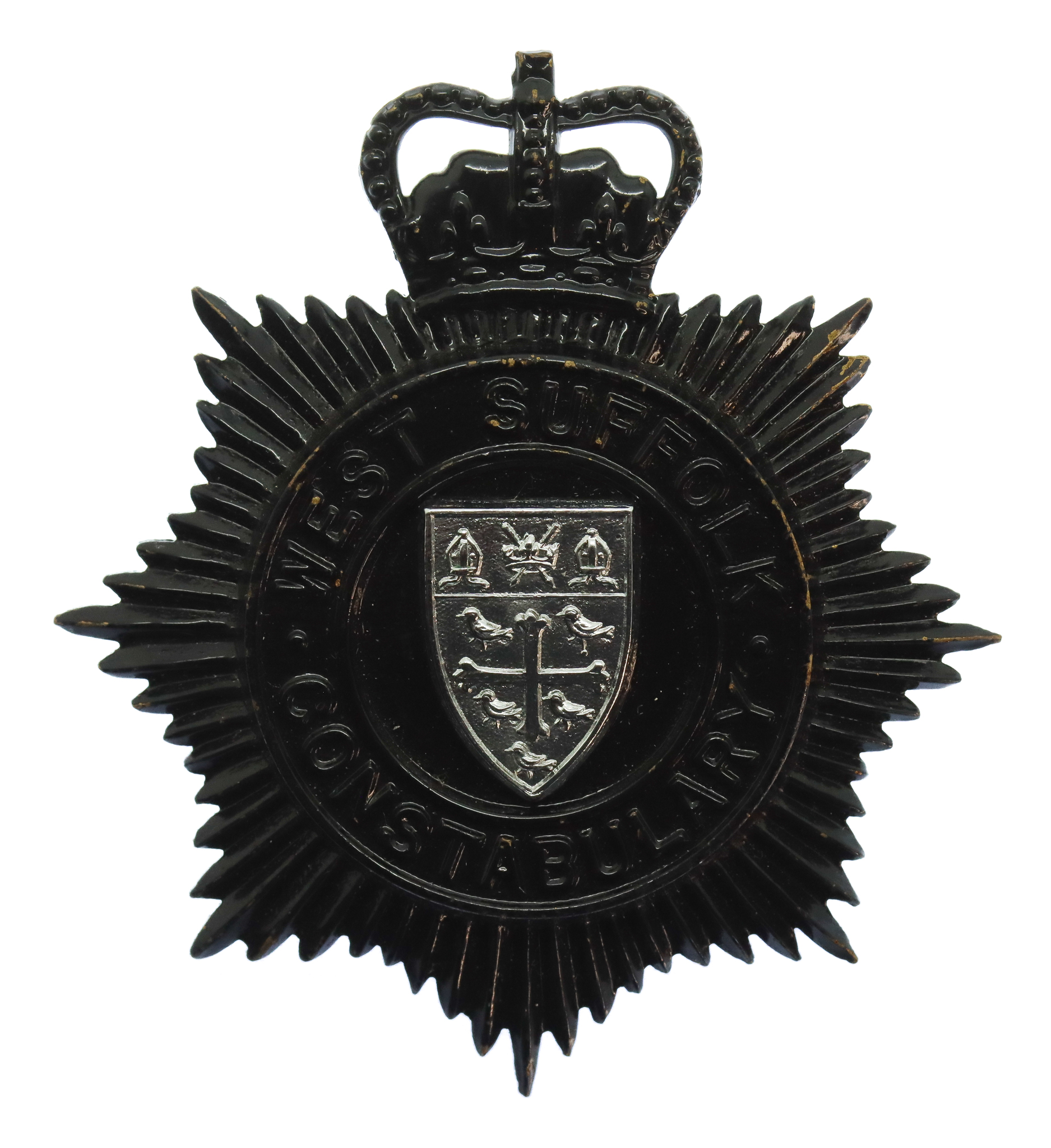 West Suffolk Constabulary Small Star Night Helmet Plate - Queen's Crown