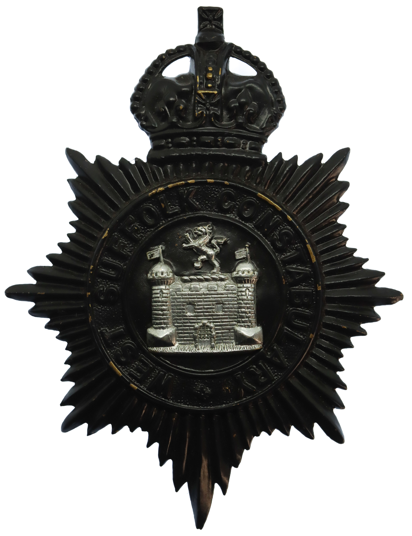 West Suffolk Constabulary Black Helmet Plate - King's Crown