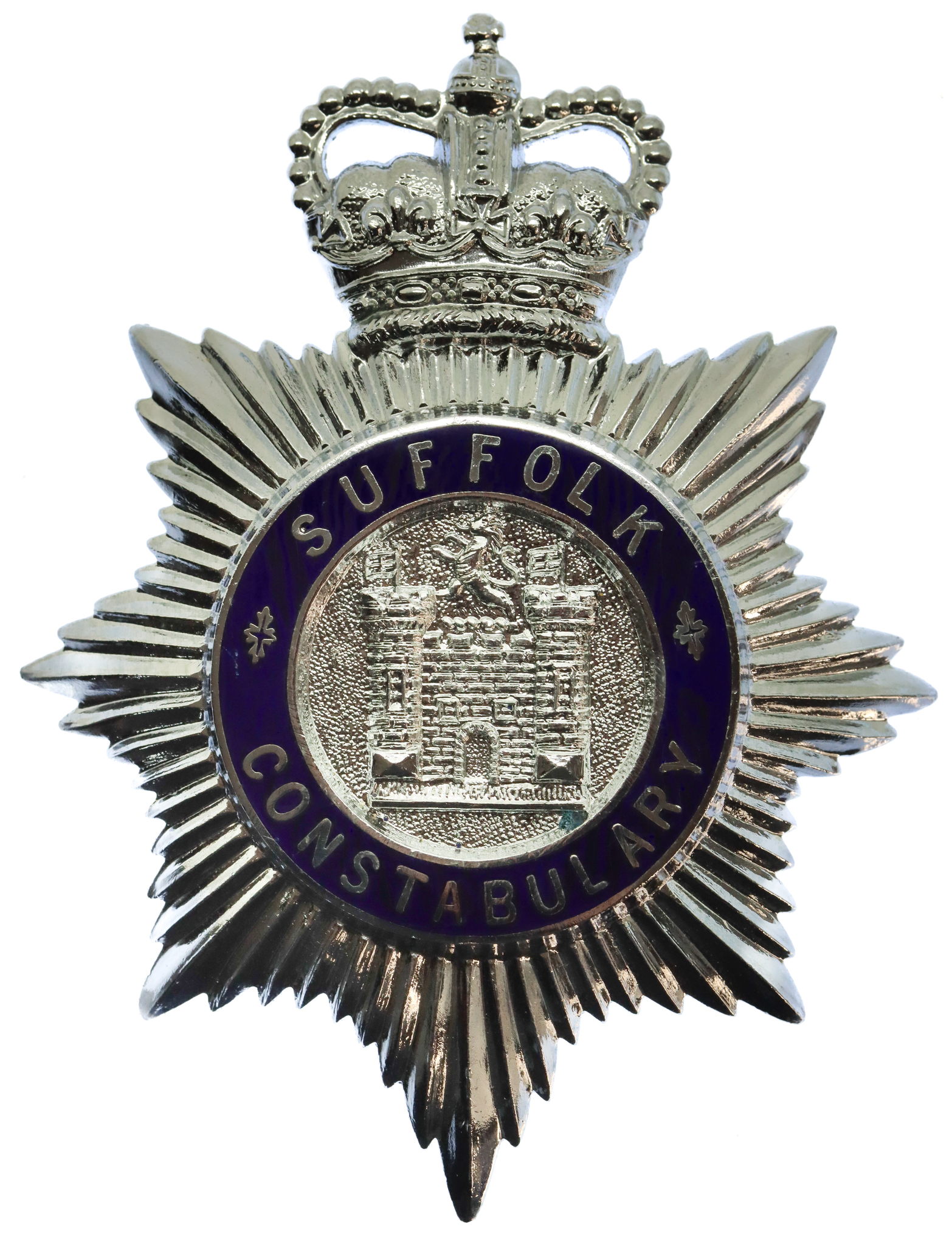 Suffolk Constabulary Enamelled Helmet Plate - Queen's Crown