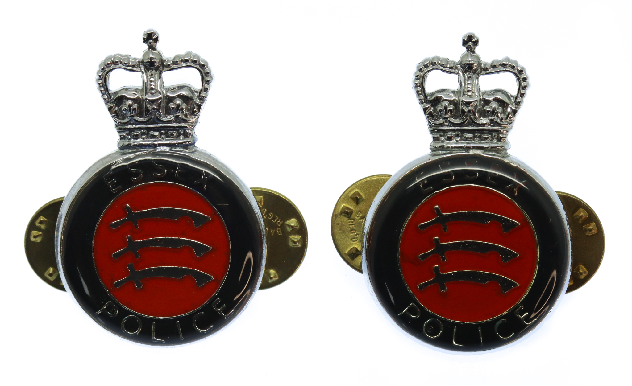 Pair of Essex Constabulary Enamelled Collar Badges - Queen's Crown