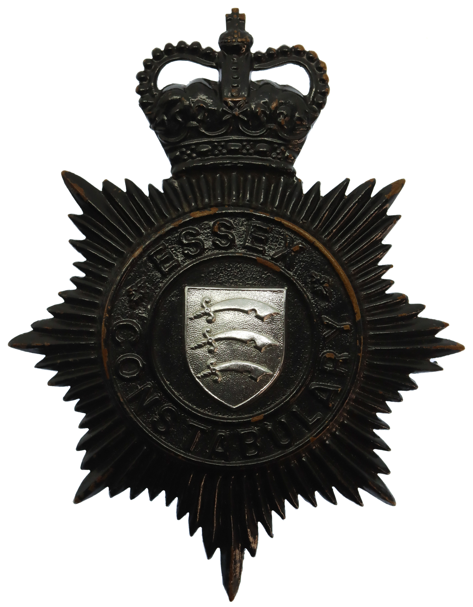 Essex Constabulary Night Helmet Plate - Queen's Crown