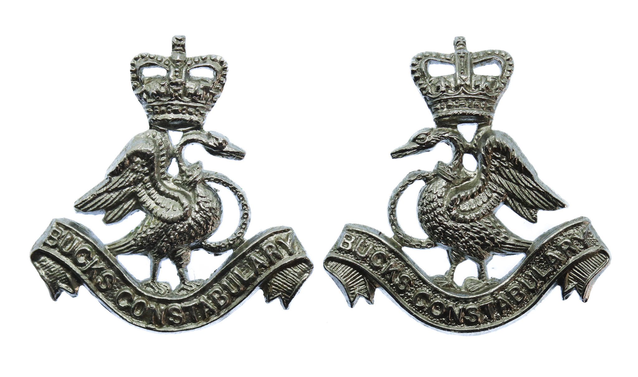 Pair of Buckinghamshire Constabulary Collar Badges - Queen's Crown