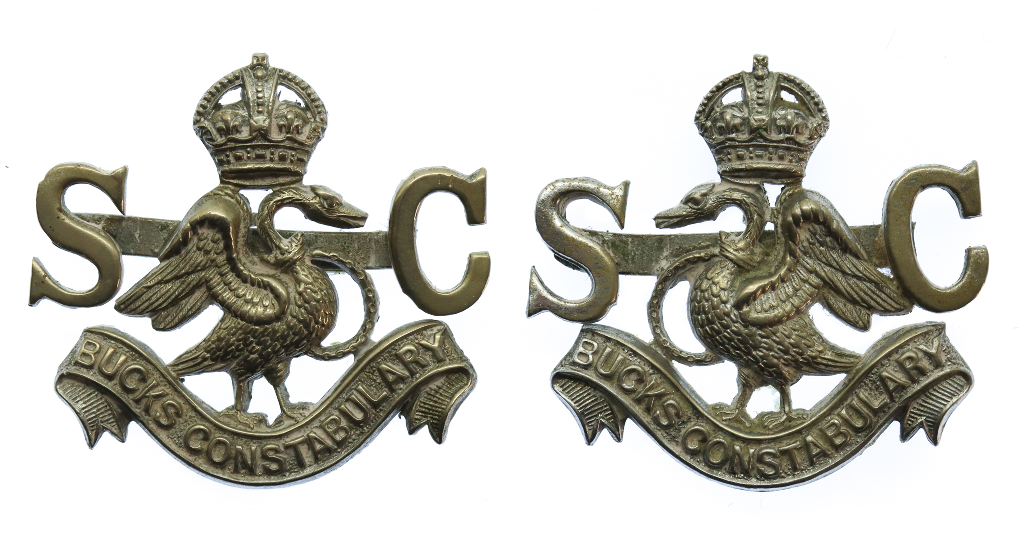 Pair of Buckinghamshire Special Constabulary Collar Badges - King's Crown