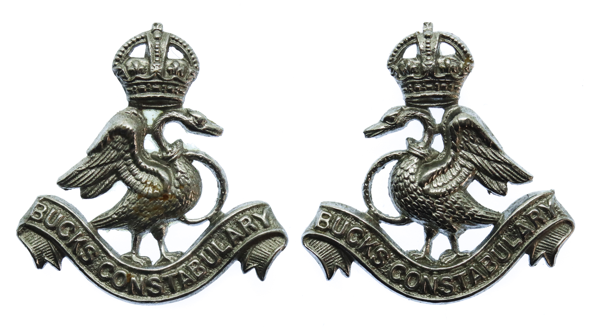 Pair of Buckinghamshire Constabulary Collar Badges - King's Crown