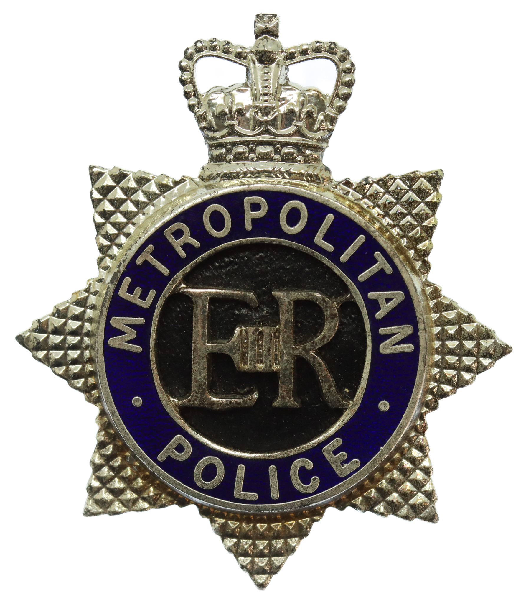 Metropolitan Police Senior Officer's Silvered & Enamel Cap Badge - Queen's Crown